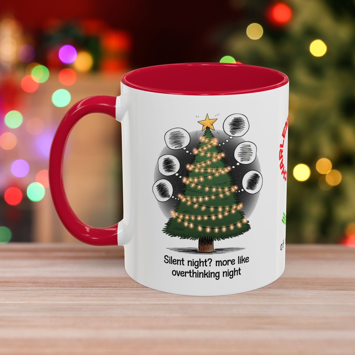 Silent Night? More Like Overthinking Night – Christmas Mug with Mental Health Design and Accent Color