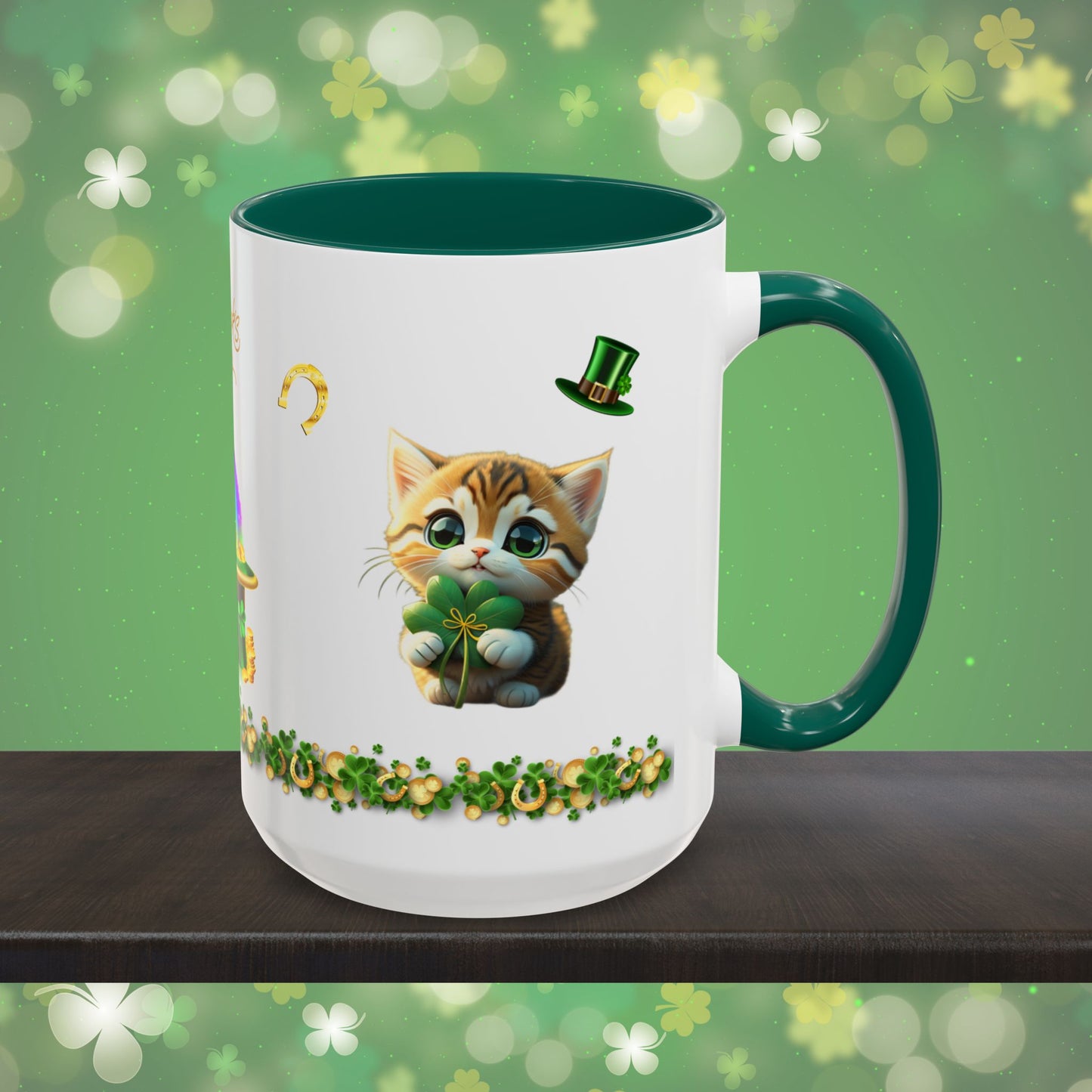 Tranquil Treasures with Tiny Whiskers: St. Patrick's Day Two-Tone Coffee Mug - Festive Ceramic Mug for Positivity & Mindfulness