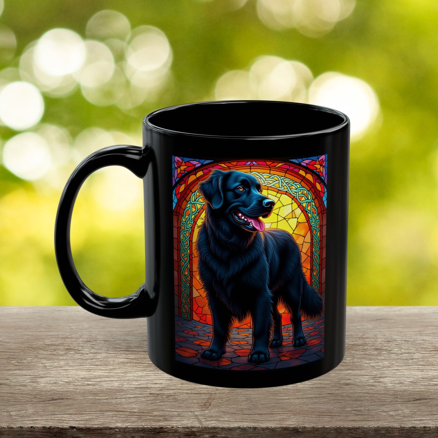 Black Golden Retriever personalized stained glass mug with custom dog name, unique gift for Golden lovers