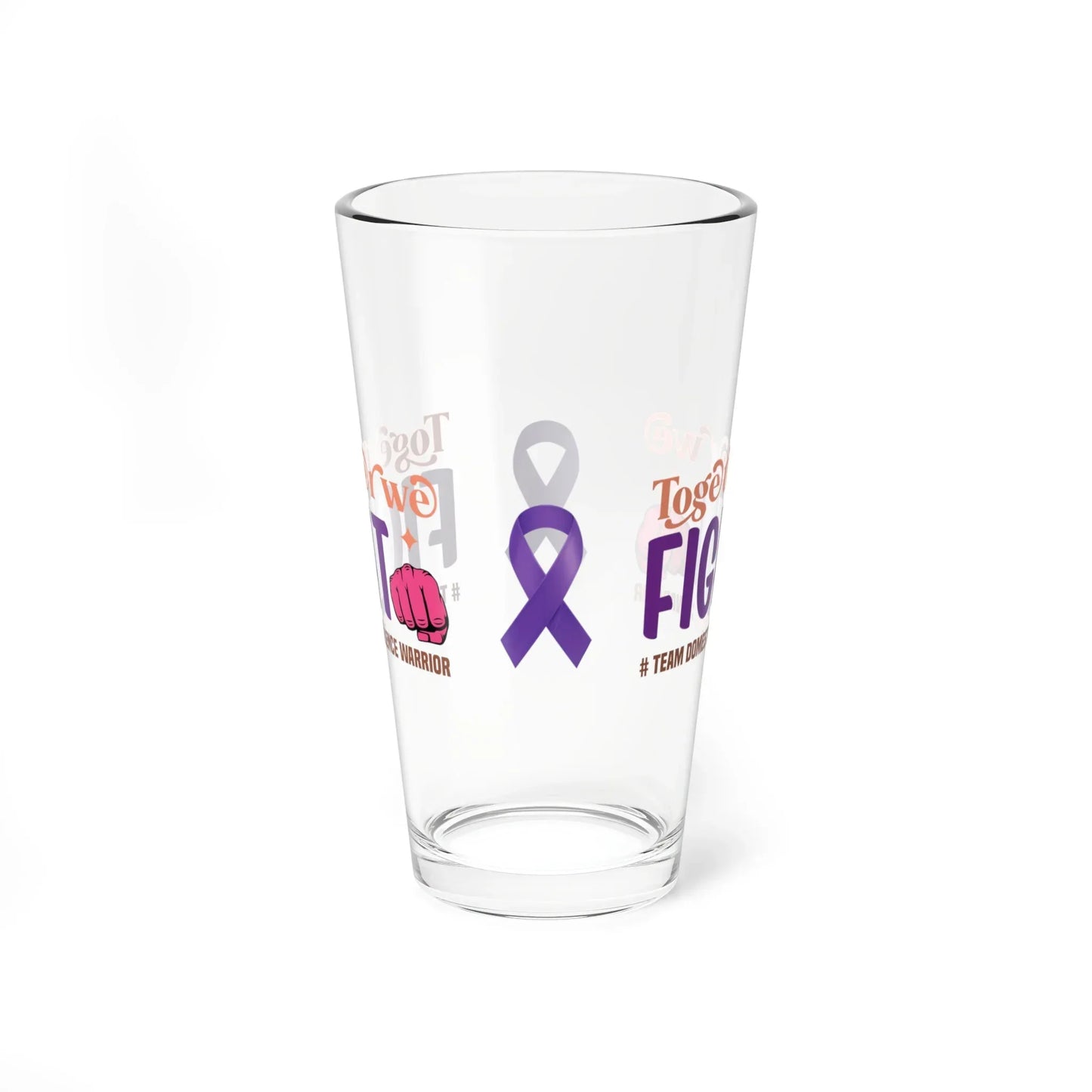 Shop our premium together we fight team domestic violence warrior pint glass 16oz from MySisterIsASurvivor.