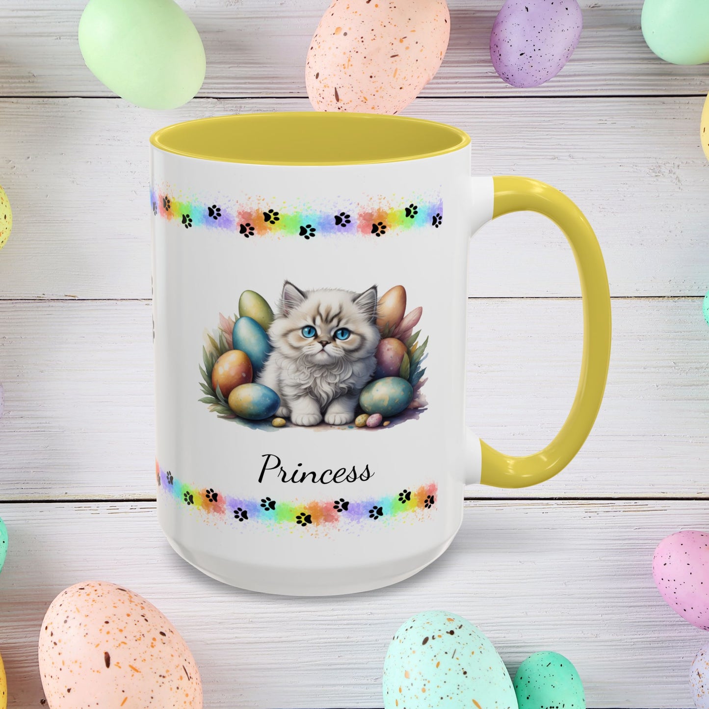 Persian Easter kitten coffee mug, personalized cute cat gift, mental health support and festive drinkware