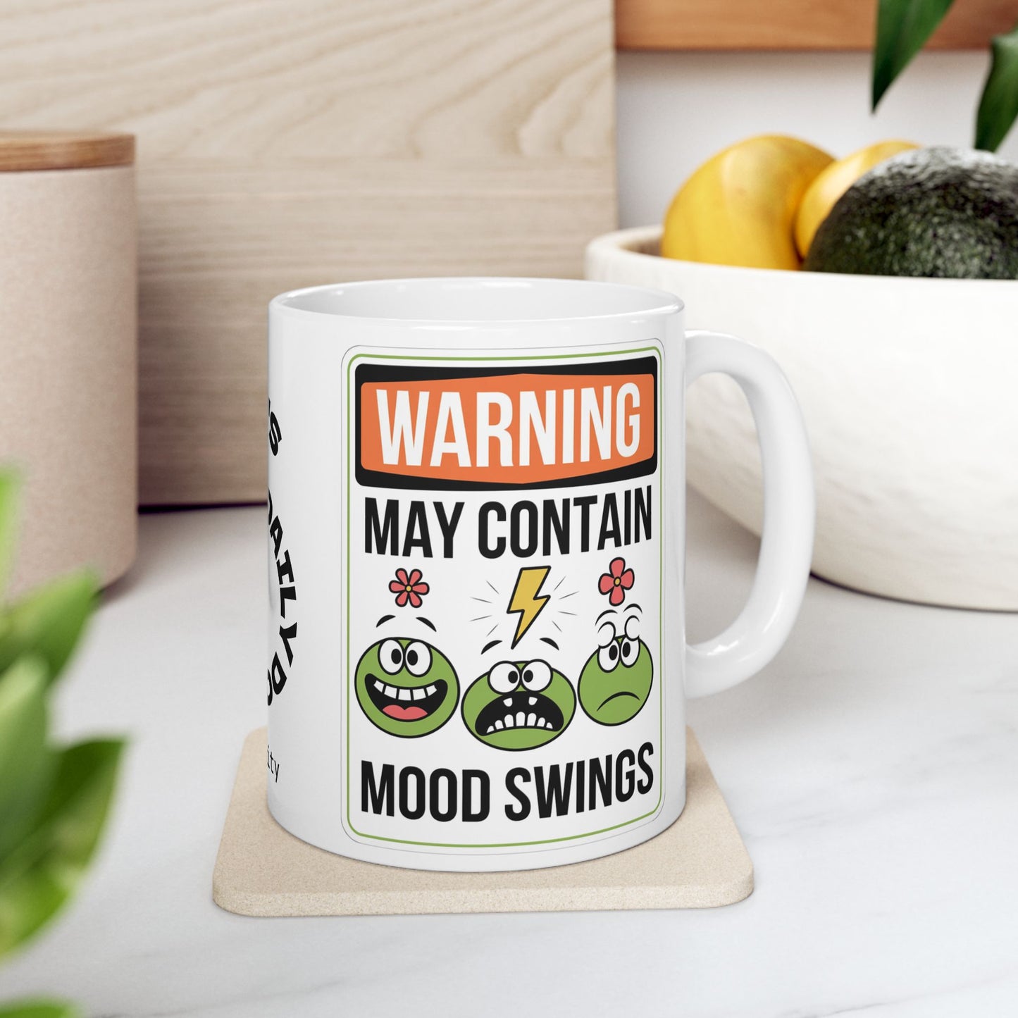 Warning May Contain Mood Swings Funny Mental Health Mug, Stylish Ceramic Coffee Cup, Positive Affirmation Gift, Anxiety Relief, Self-Care Mug, Therapist Office Décor