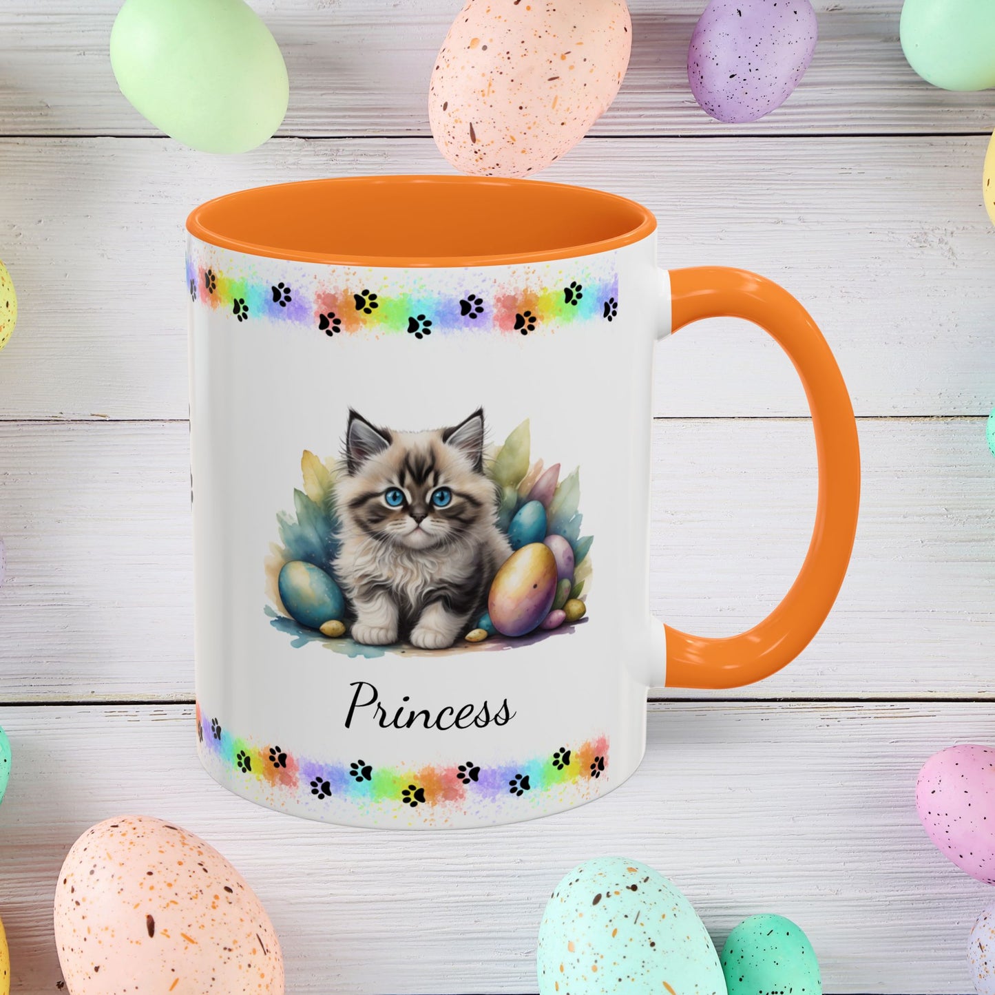 Ragdoll personalized Easter coffee mug, adorable kitten design, cute cat gift for mental health support