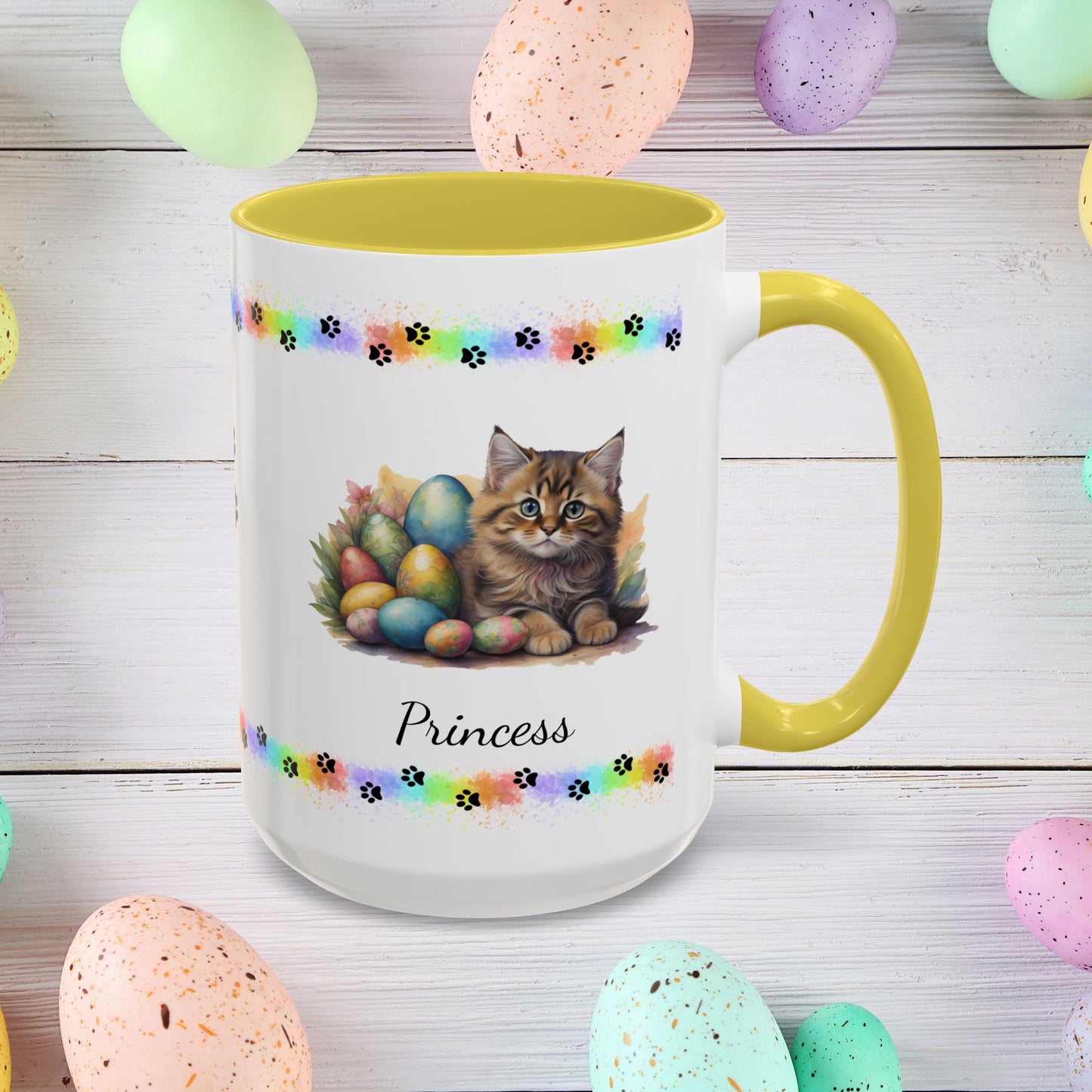 Siberian: Personalized Easter Kitten Coffee Mug - Adorable Cat Design, Mental Health Gift, 11oz & 15oz, 12 Color Choices, Easter Gifts & Décor