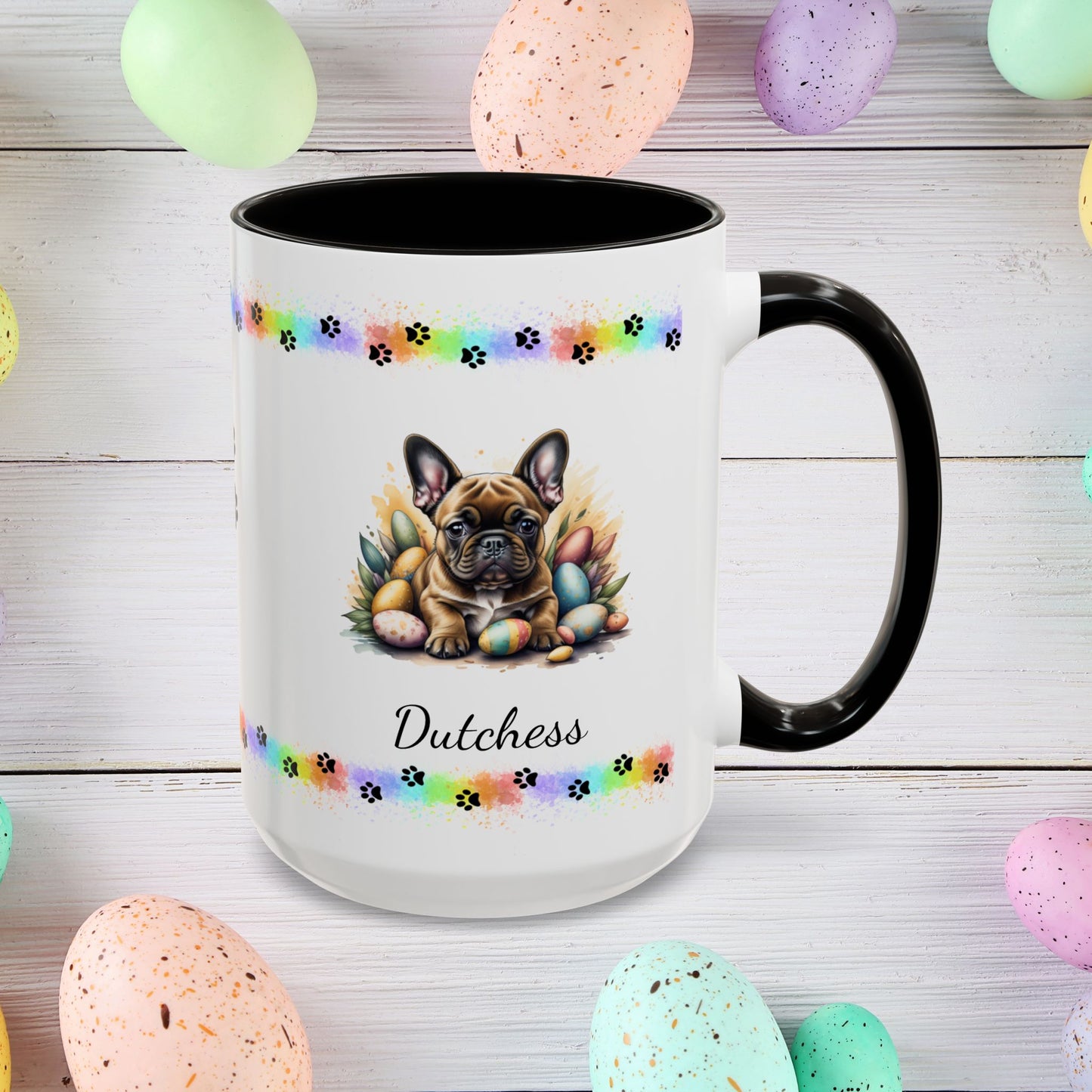 French Bulldog Fawn Easter puppy coffee mug, personalized cute dog gift for mental health support and cozy drinks