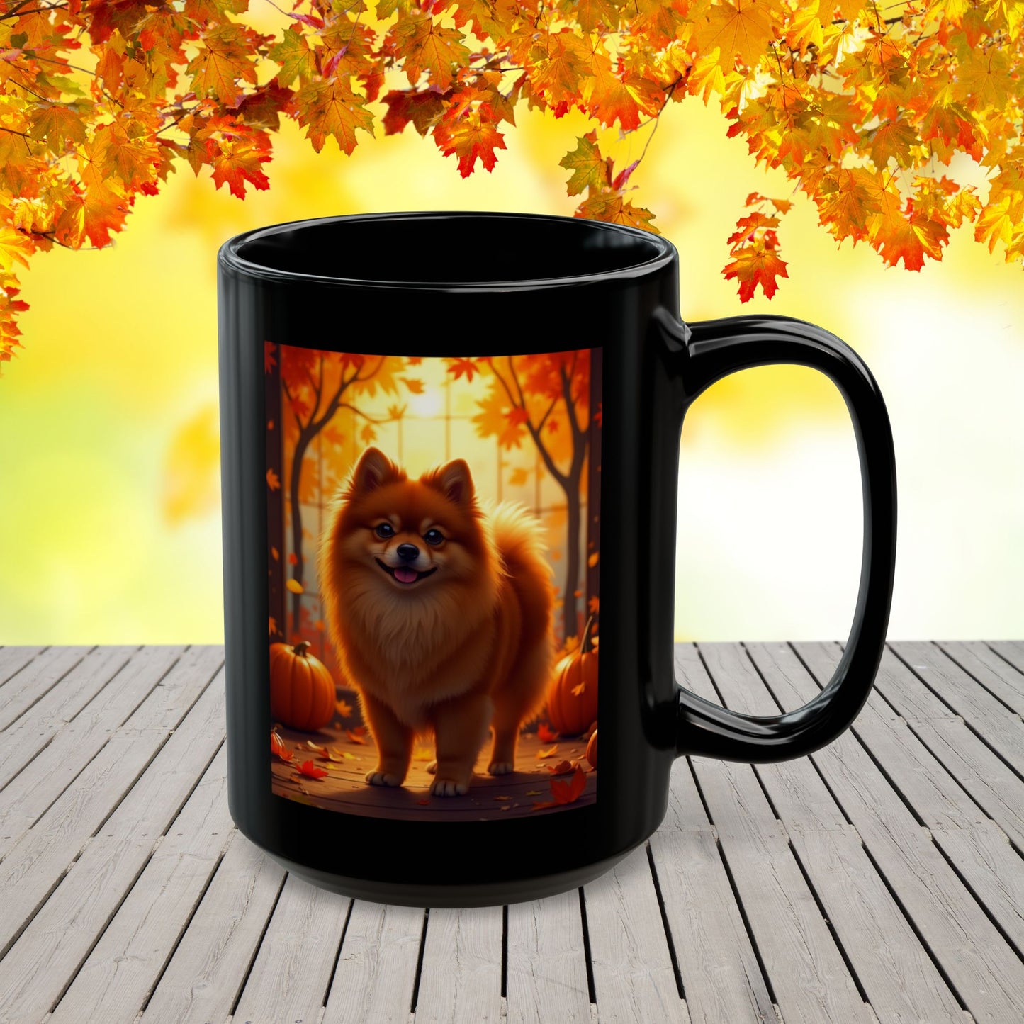 Pomeranian Red - Custom name autumn coffee mug, dog parent gift for Pomeranian owners