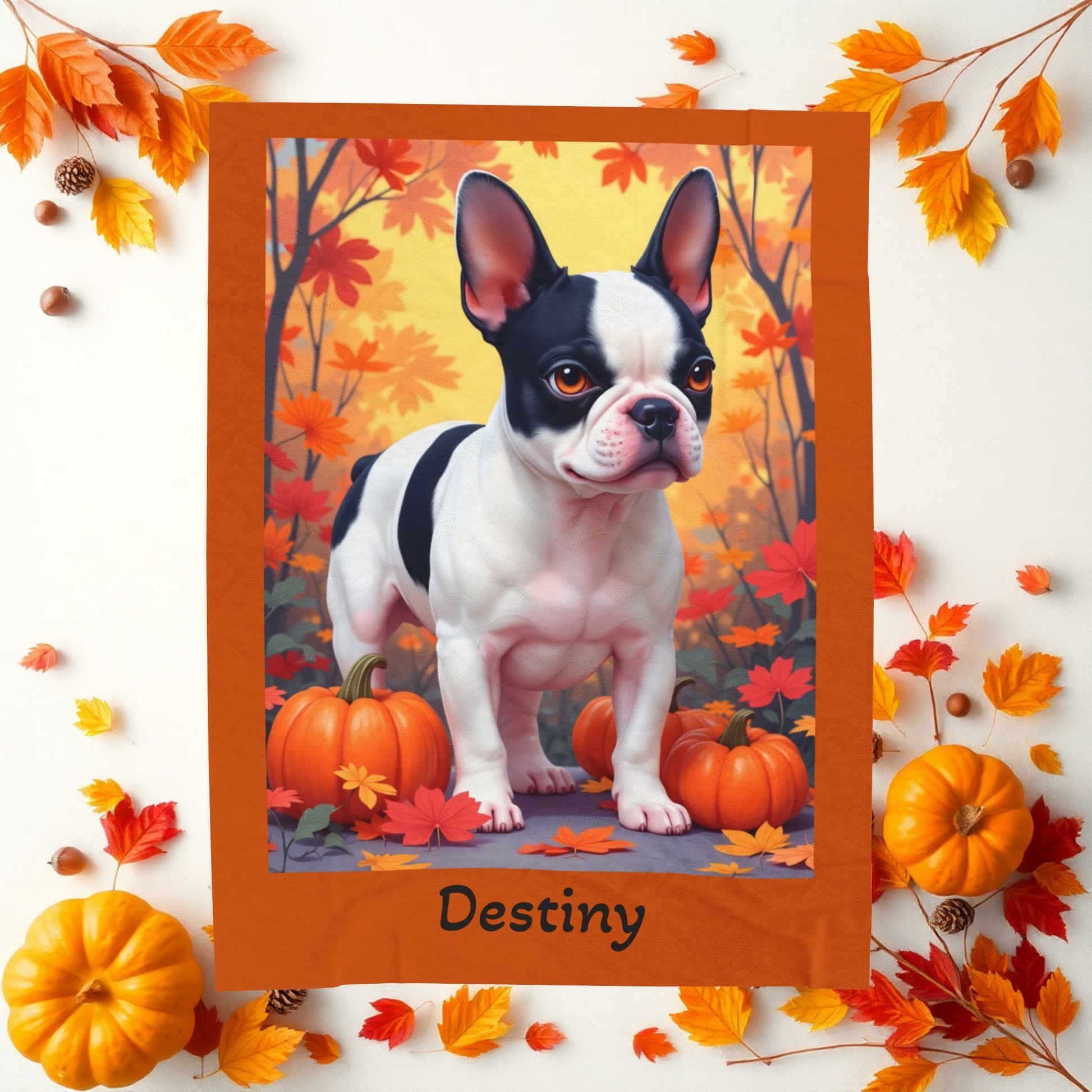 French Bulldog Black & Pied Coat Velveteen Blanket, Personalized Plush Dog Throw, Frenchie Lover Gift