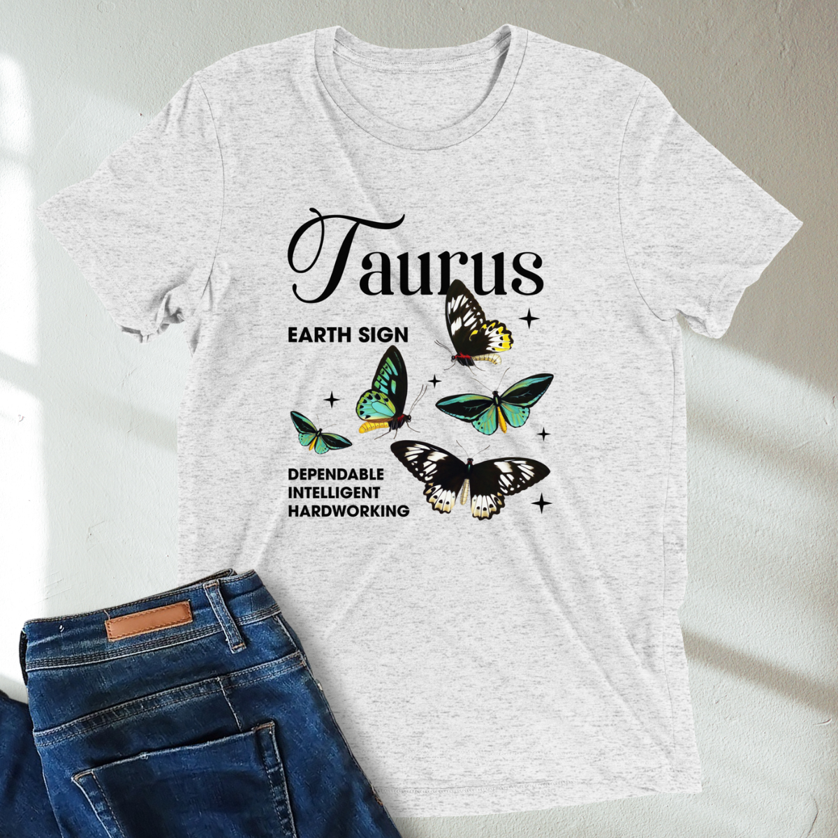 Taurus Butterfly Zodiac Unisex T-Shirt : Soft Tri-Blend Unisex Astrology Shirt | Celestial Horoscope Tee