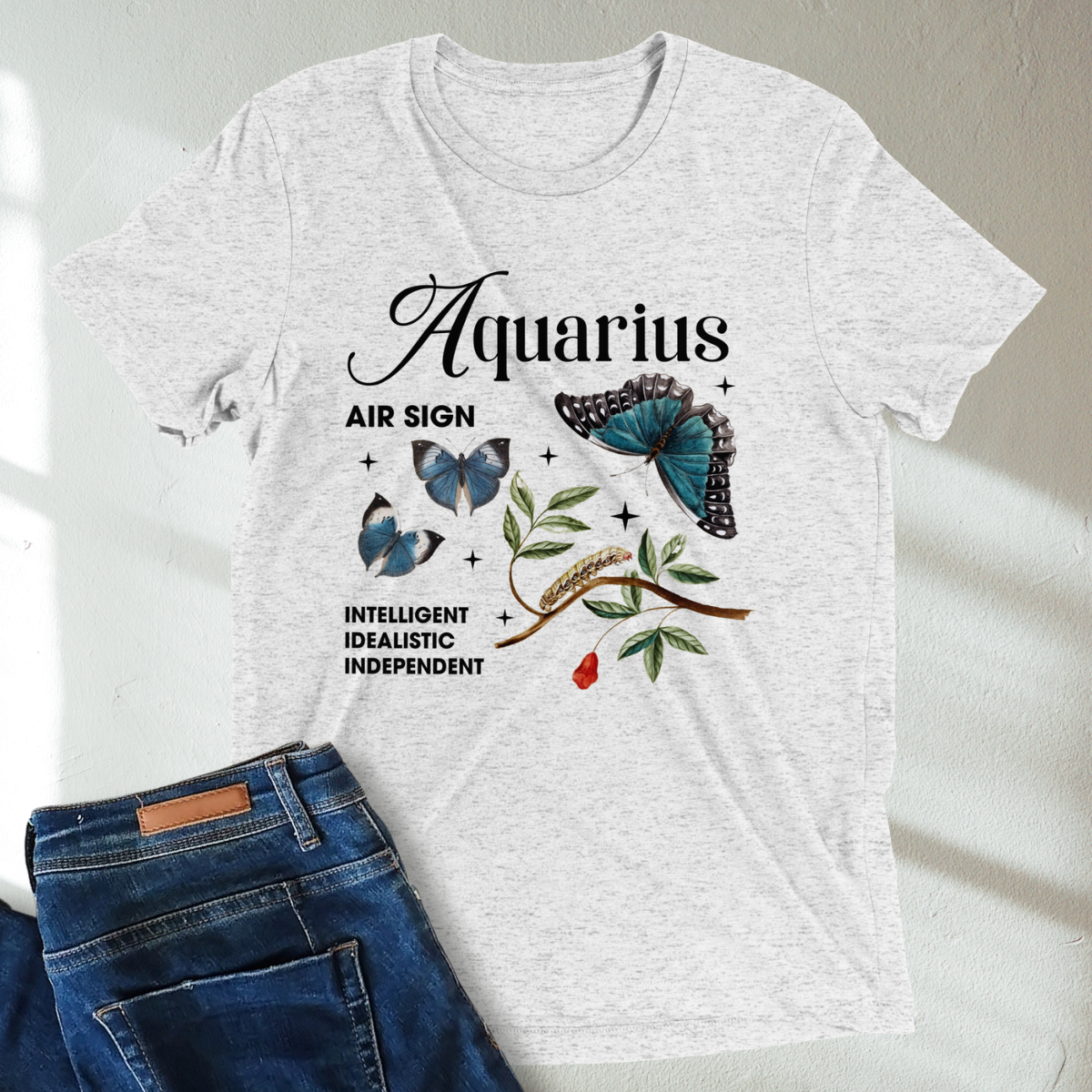 Aquarius Butterfly Zodiac Unisex T-Shirt : Soft Tri-Blend Unisex Astrology Shirt | Celestial Horoscope Tee
