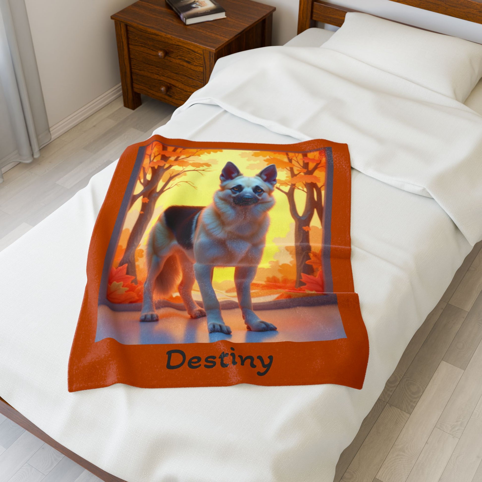 German Shepherd Black & Cream Coat Velveteen Blanket, Personalized Plush Dog Throw for GSD Fans
