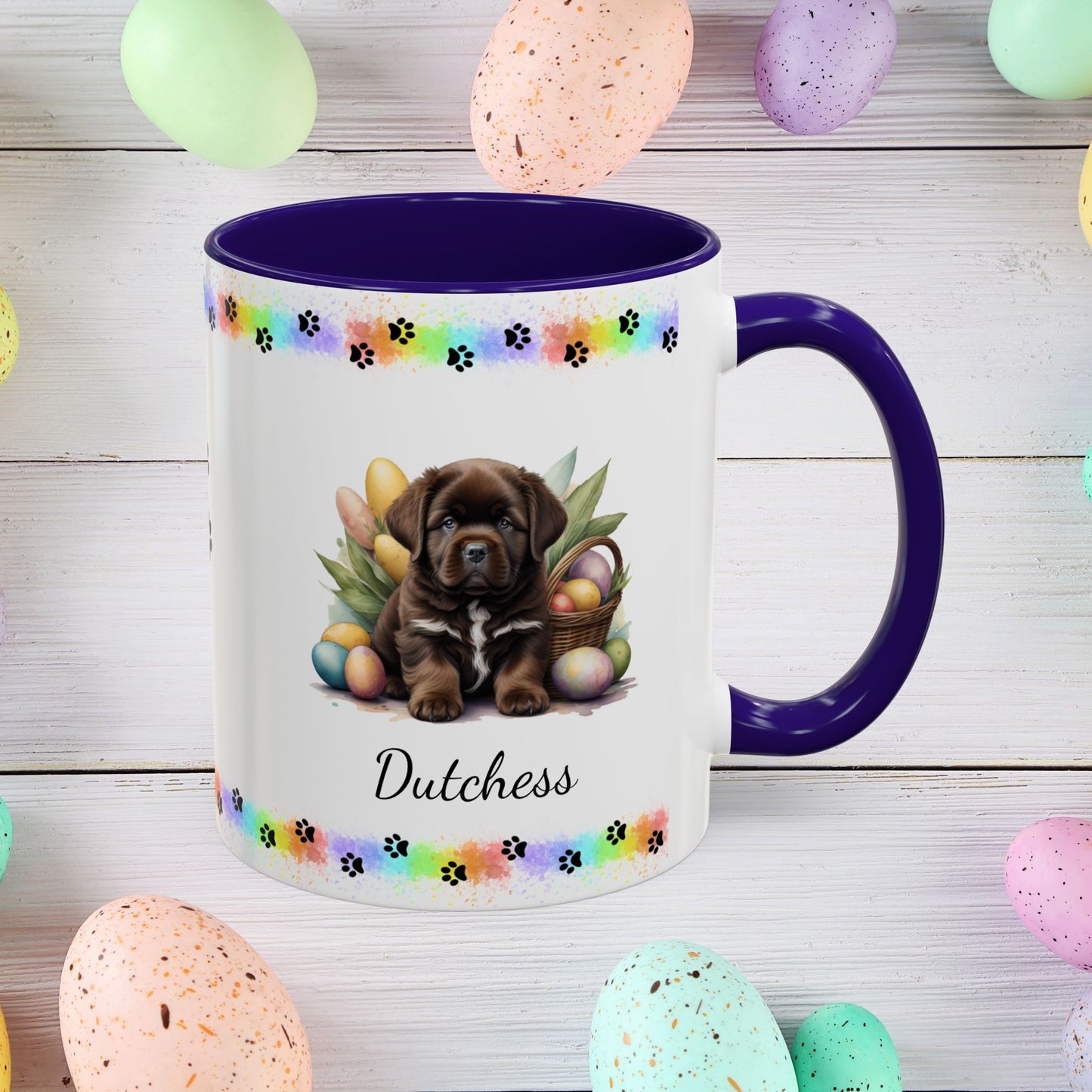 Newfoundland Brown Easter puppy coffee mug, personalized cute dog coffee cup gift for mental health support