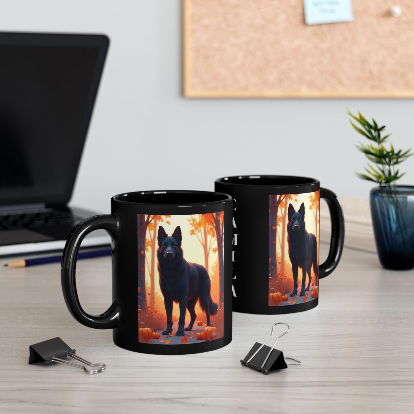 German Shepherd Black - Autumn personalized mug, custom seasonal dog gift for GSD fans