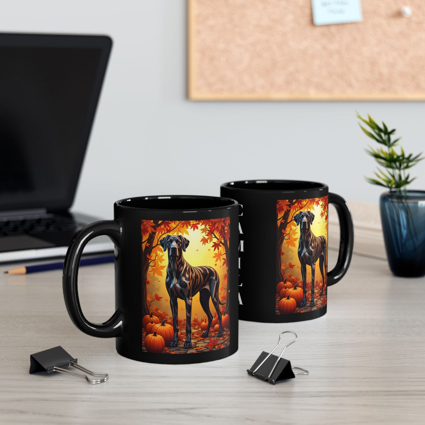 Great Dane Brindle - Autumn mug, custom fall coffee cup for gentle giant dog lovers