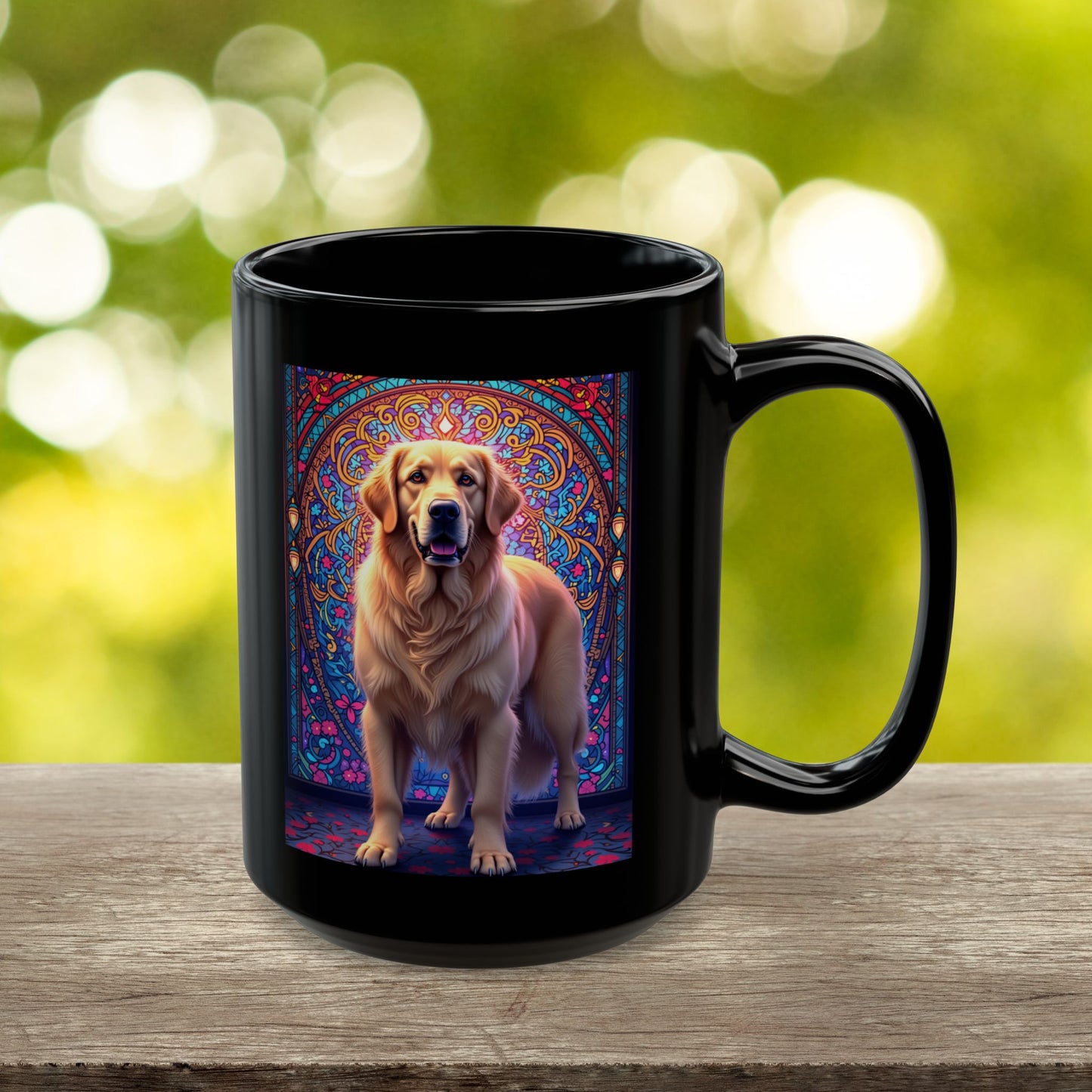 Light Cream Golden Retriever personalized stained glass design mug, custom dog lover gift idea