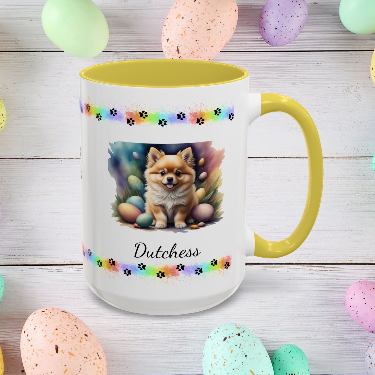Pomeranian Orange Easter puppy coffee mug, personalized cute dog gift for mental health awareness and cozy drinks