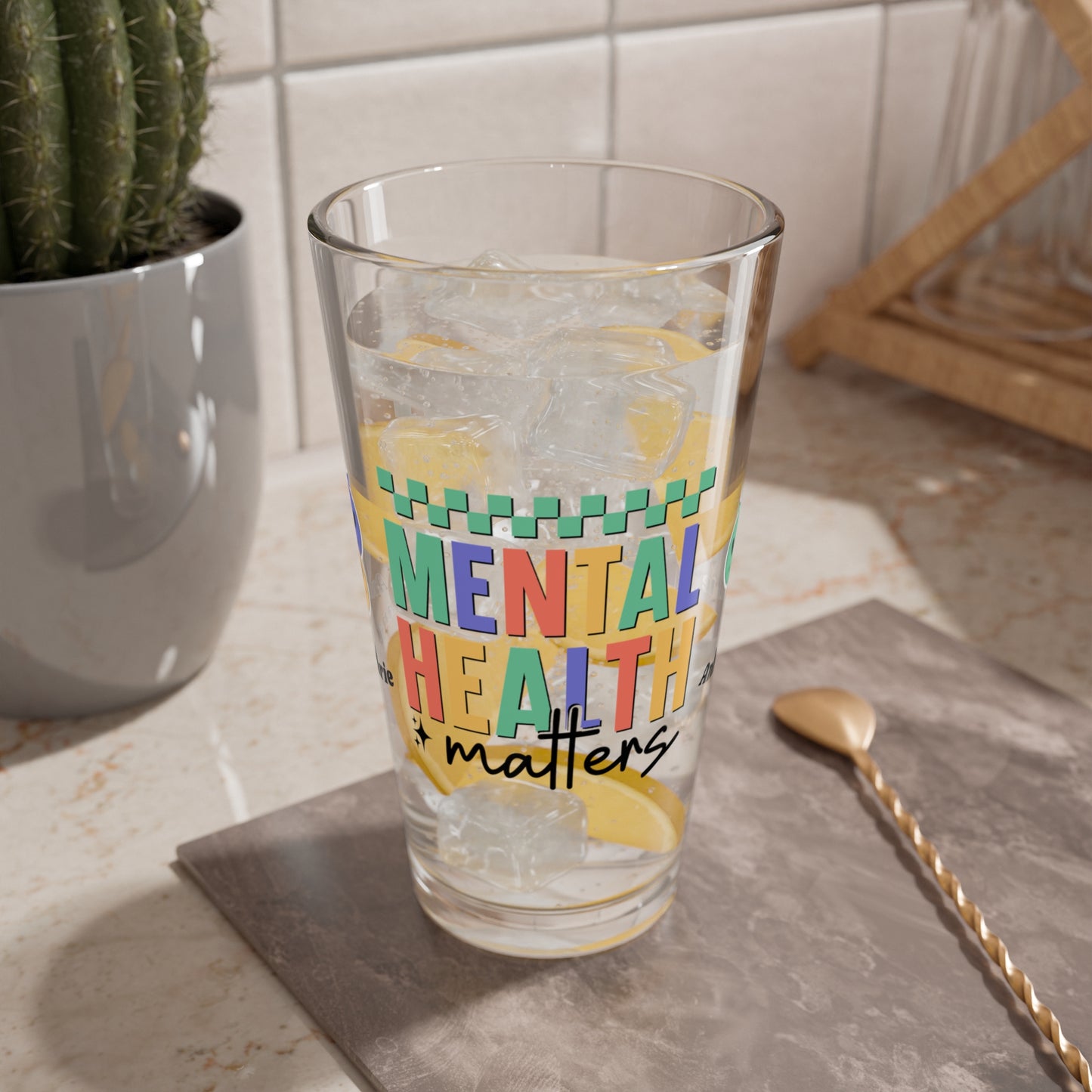 Mental Health Matters custom retro pint glass with mental health support design