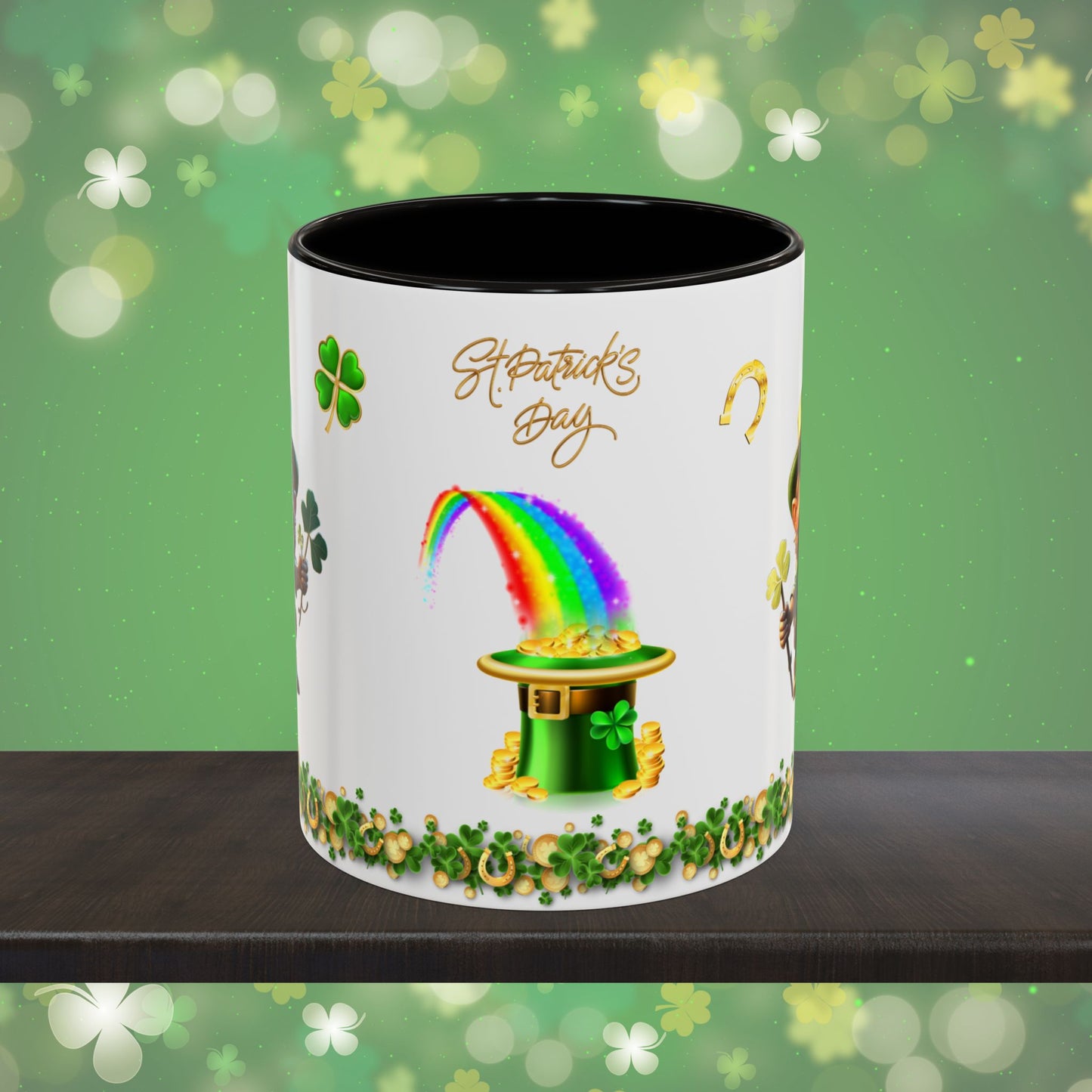 Lucky Leaf Labyrinth: St. Patrick's Day Two-Tone Coffee Mug - Festive Ceramic Mug for Positivity & Mindfulness