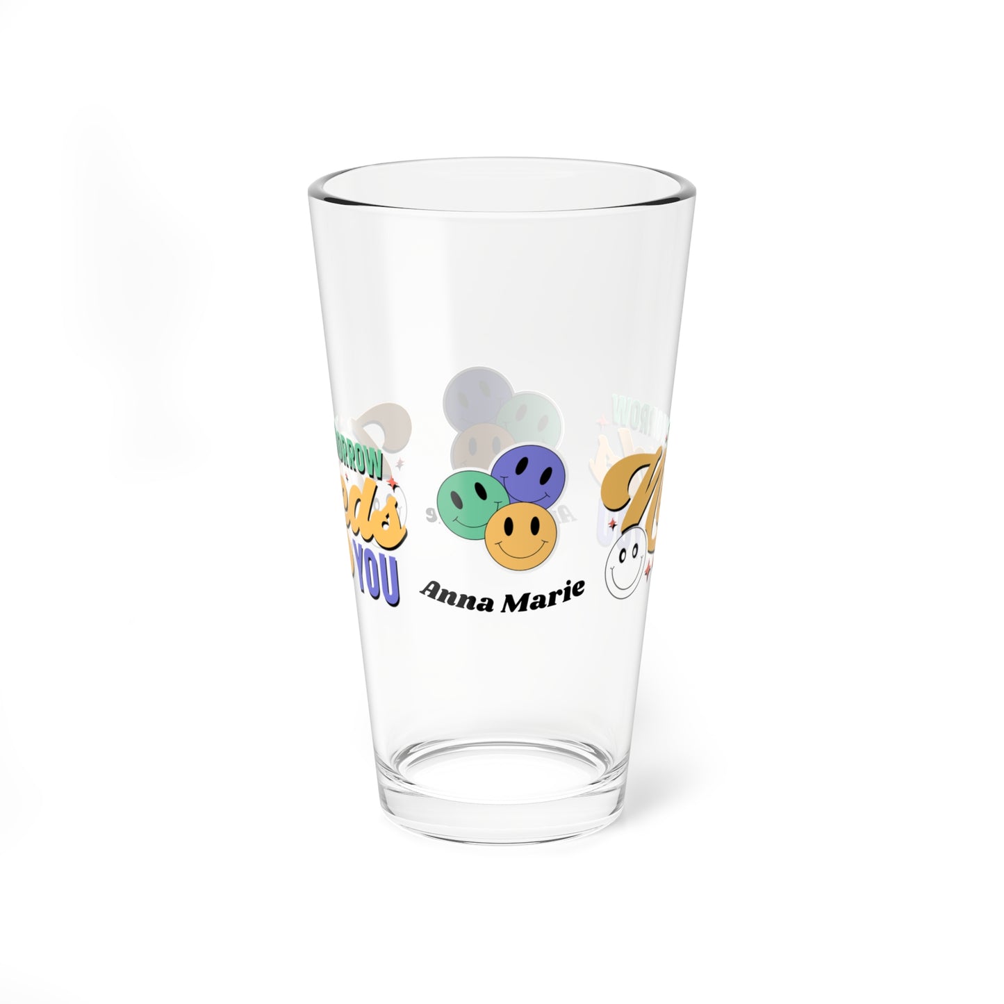 Tomorrow Needs You retro mental health pint glass with clear personalized design