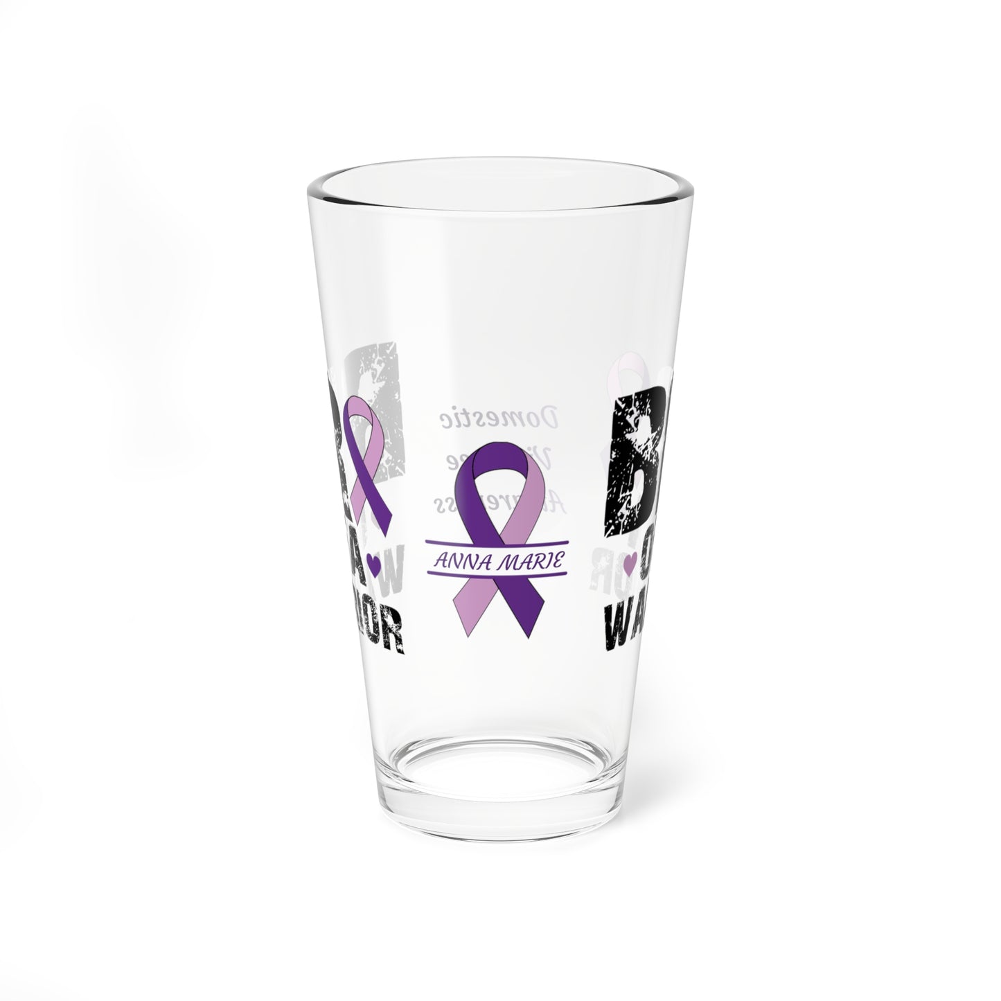 Bro of a Warrior: Personalized Domestic Violence Awareness Warrior Pint Glass - Proud Family Member