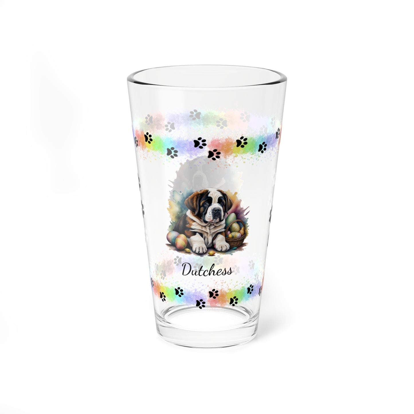 Saint Bernard Personalized Easter Puppy 16oz Pint Glass - Custom Dog Design, Mental Health Gift, Easter Décor, and Festive Celebrations