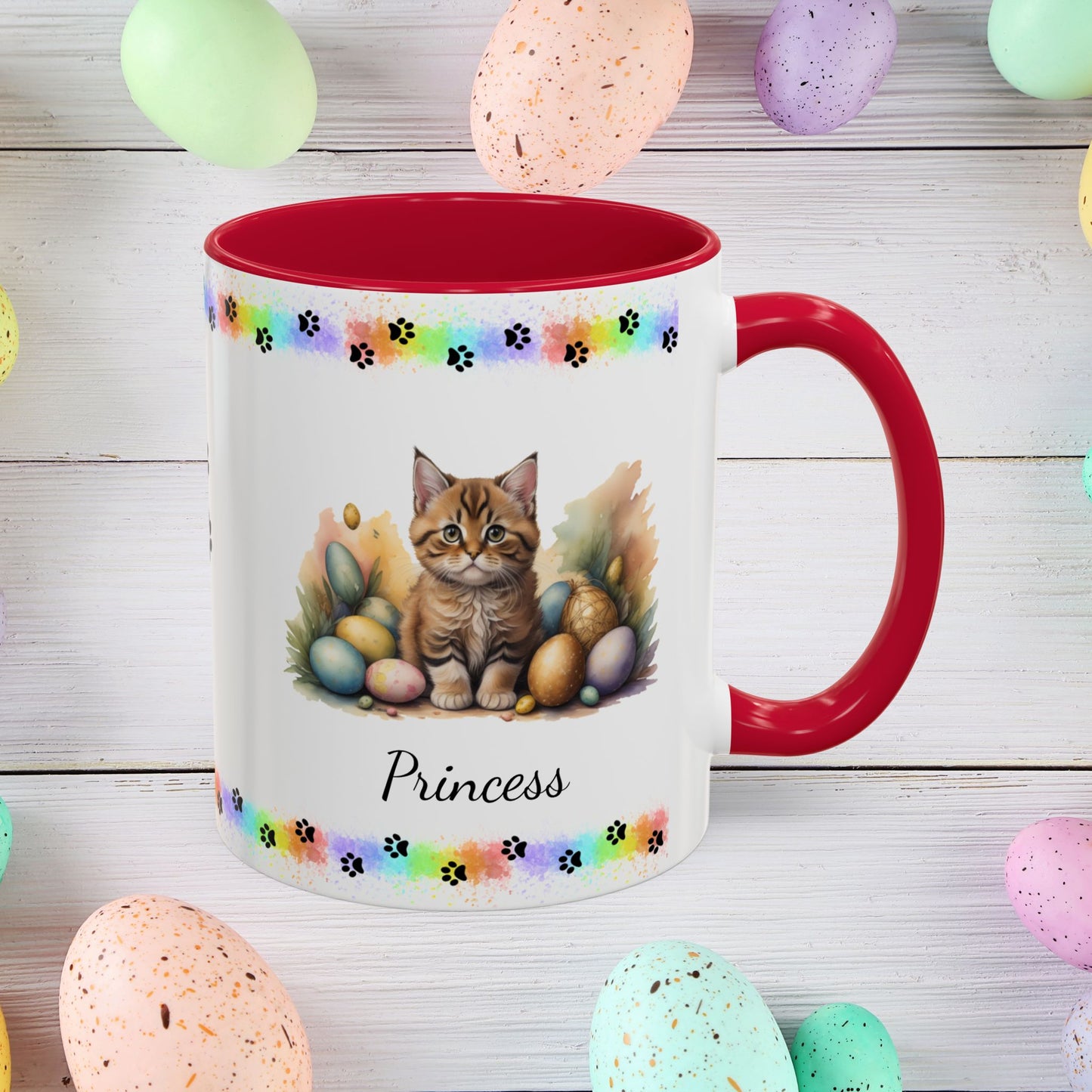 Bobtail: Personalized Easter Kitten Coffee Mug - Adorable Cat Design, Mental Health Gift, 11oz & 15oz, 12 Color Choices, Easter Gifts & Décor