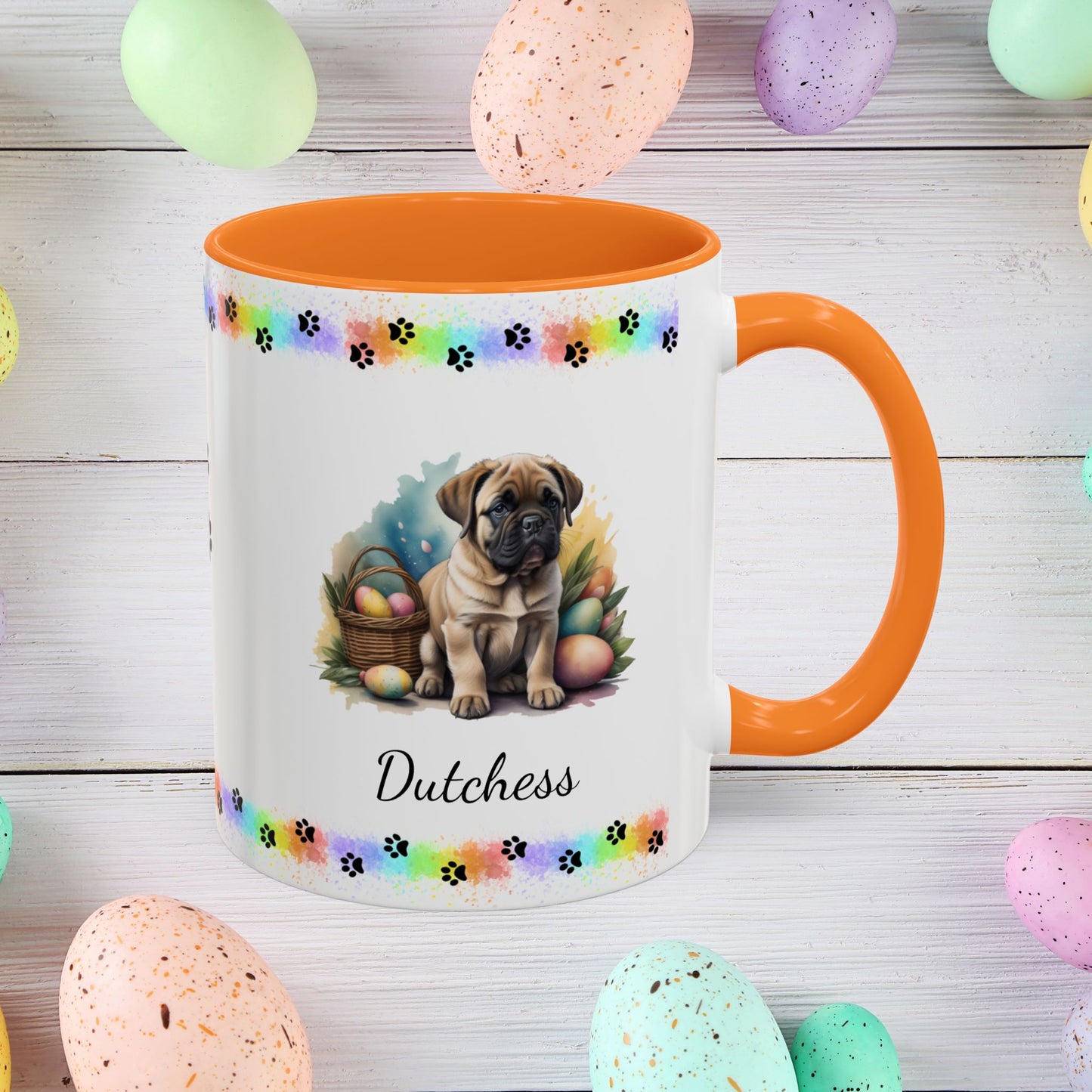 English Mastiff Easter puppy coffee mug, personalized cute dog gift for mental health support, perfect for coffee or tea