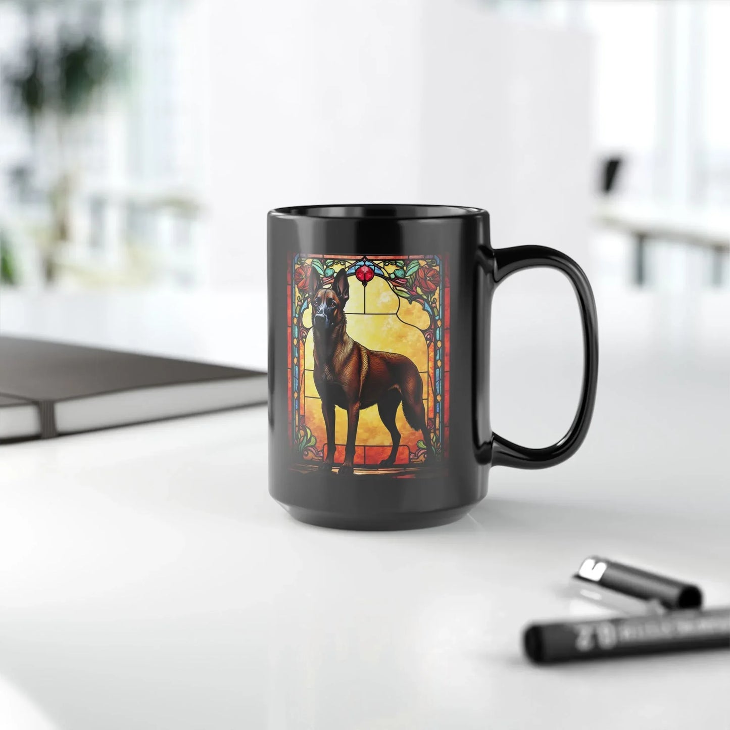 Shop our premium belgian malinois red sable personalized mug with stained glass design 11oz 15oz from MySisterIsASurvivor.