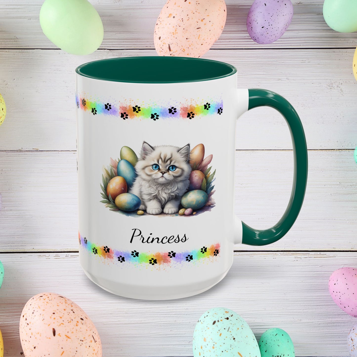 Persian Easter kitten coffee mug, personalized cute cat gift, mental health support and festive drinkware