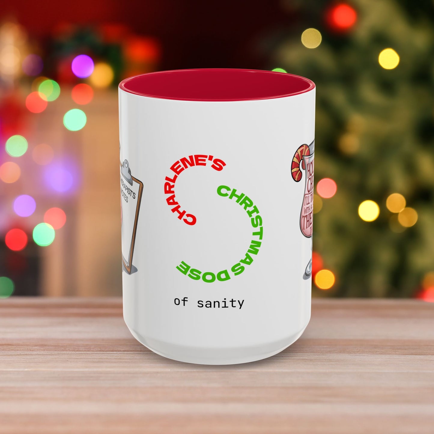 Holiday Cheer? I'll Take Mine With A Side Of Therapy, Thanks - Fun Christmas Mug with Colorful Design and Accent Color