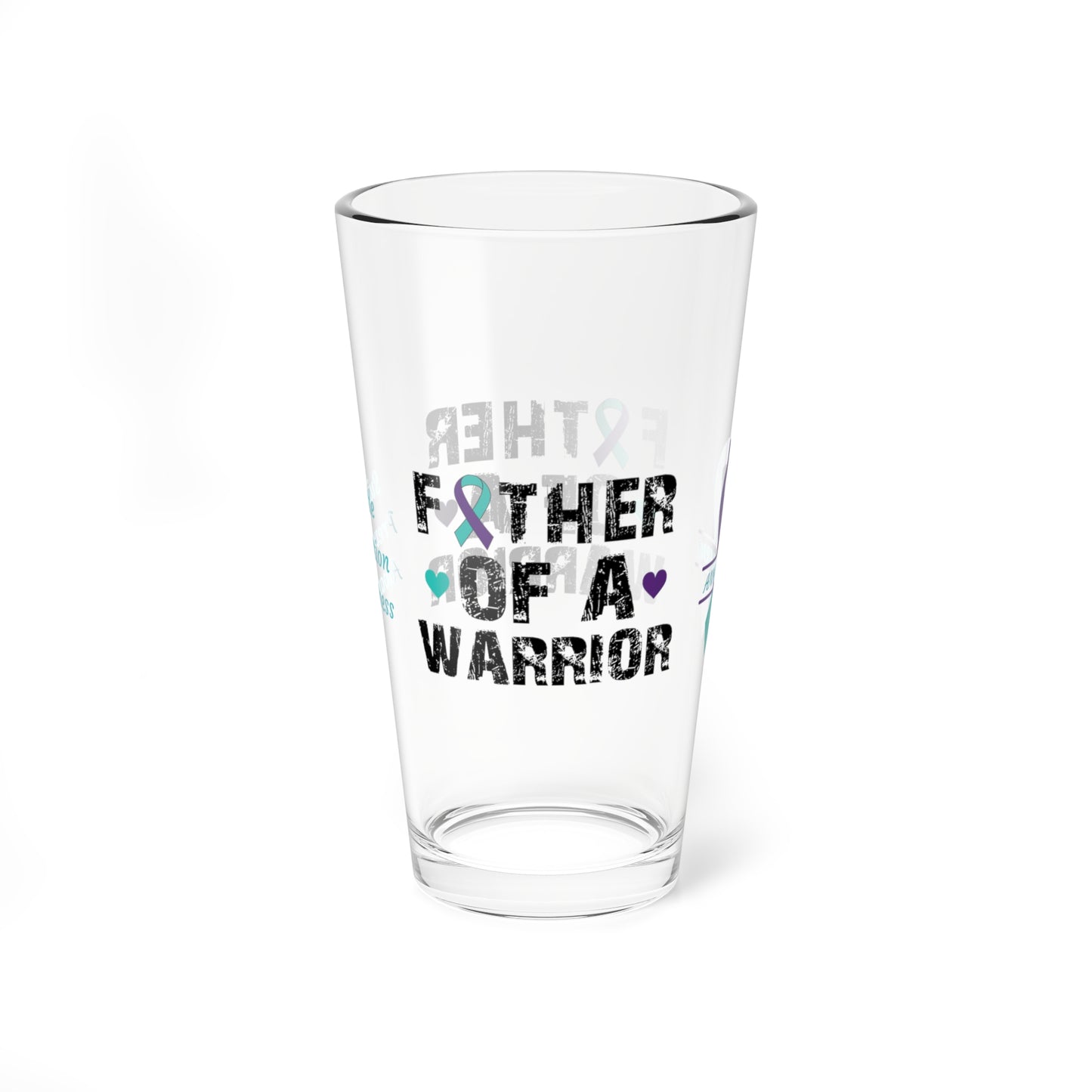 Father of a Warrior: Personalized Suicide Prevention Awareness Warrior Pint Glass - Proud Family Member
