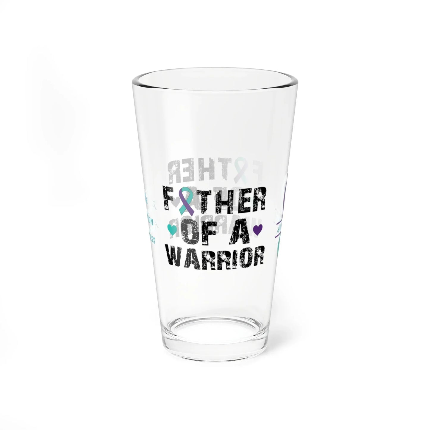 Shop our premium father of a warrior suicide prevention awareness pint glass 16oz from MySisterIsASurvivor.