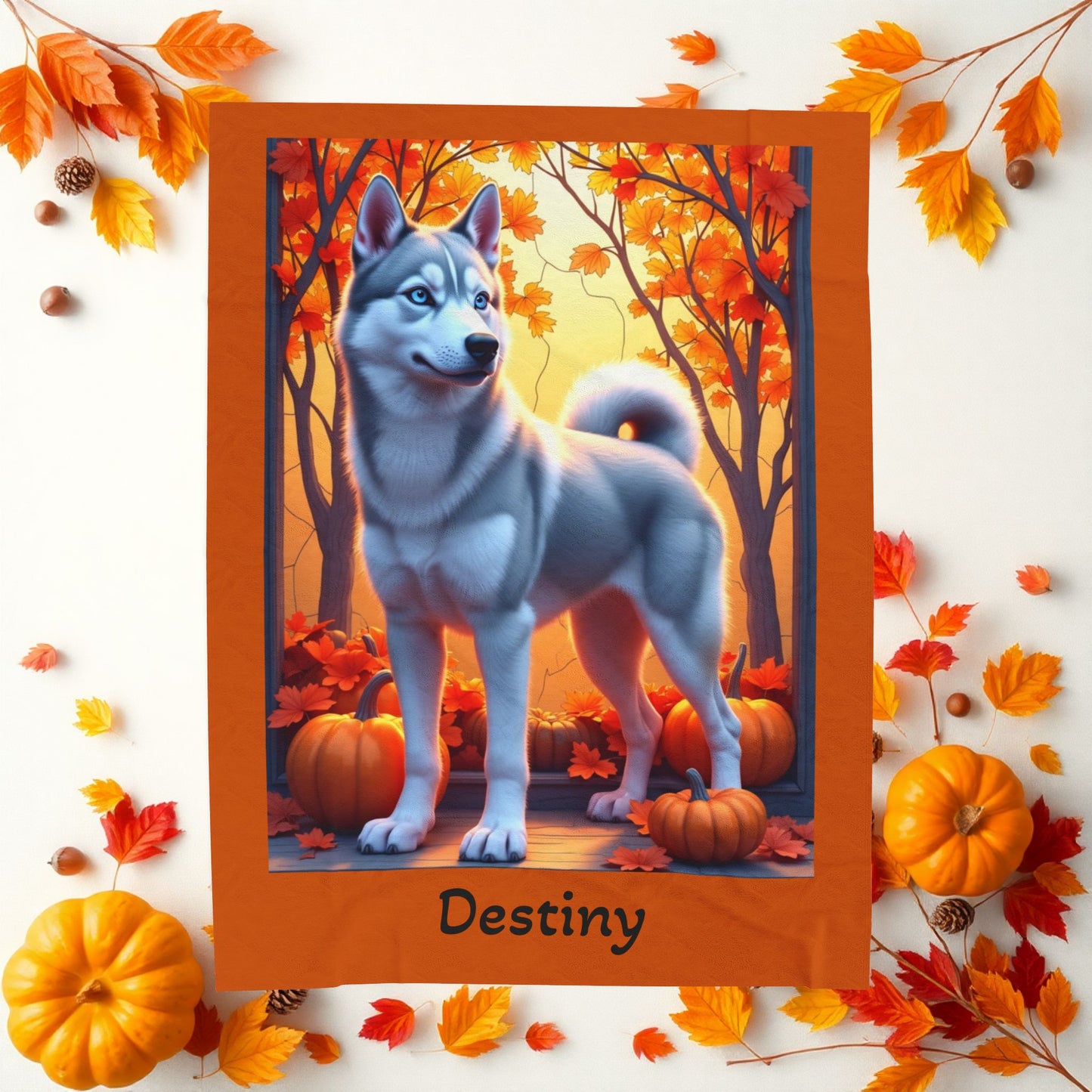 Silver Grey Husky blue eyes velveteen plush blanket, custom dog throw for Husky fans - MySisterIsASurvivor