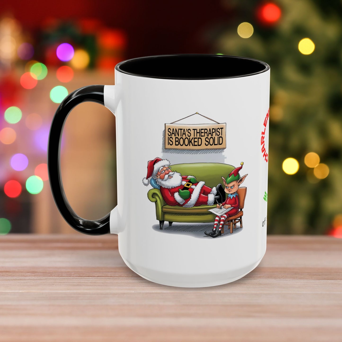 Santa's Therapist Is Booked Solid – Christmas Mug with Humorous Design and Accent Color