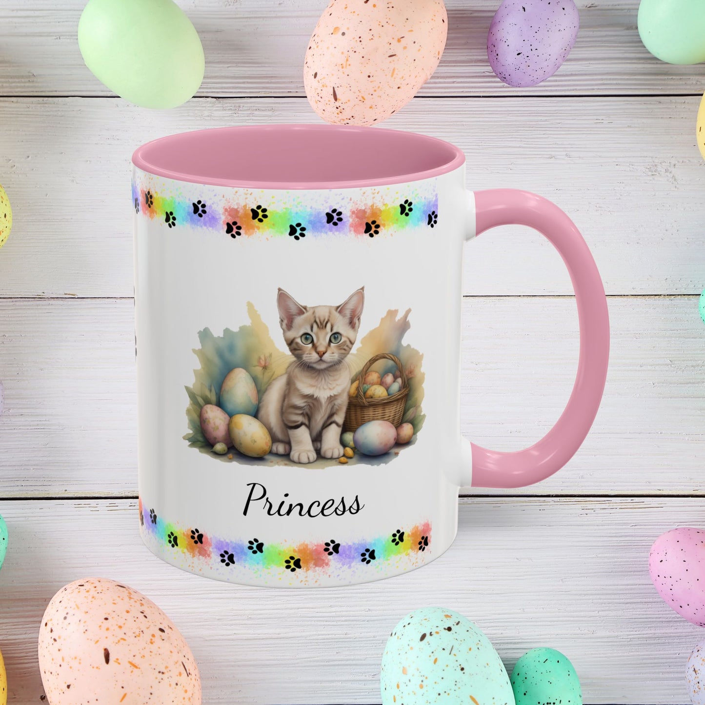 Devon Rex personalized Easter coffee mug, cute kitten design, mental health awareness gift for cat lovers
