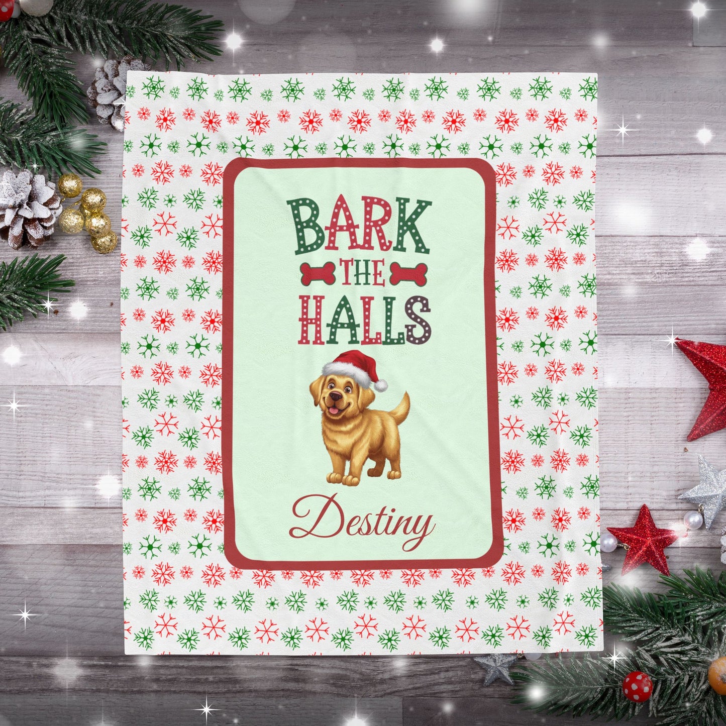 Labrador Retriever (Yellow) Personalized Velveteen Plush Blanket - "Bark The Halls" | Cozy Holiday Gift for Dog Lovers