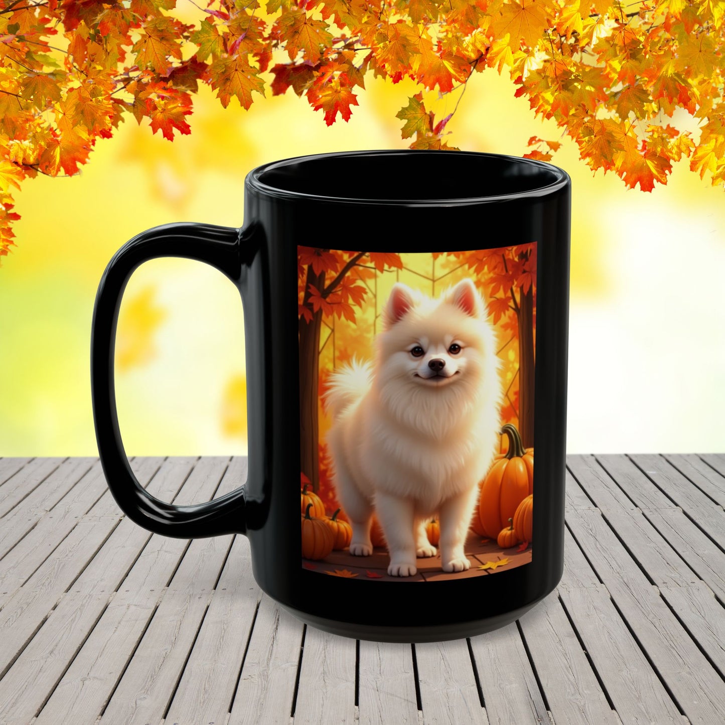 Cream Pomeranian personalized fall mug, custom coffee cup for autumn dog owners and Pom lovers