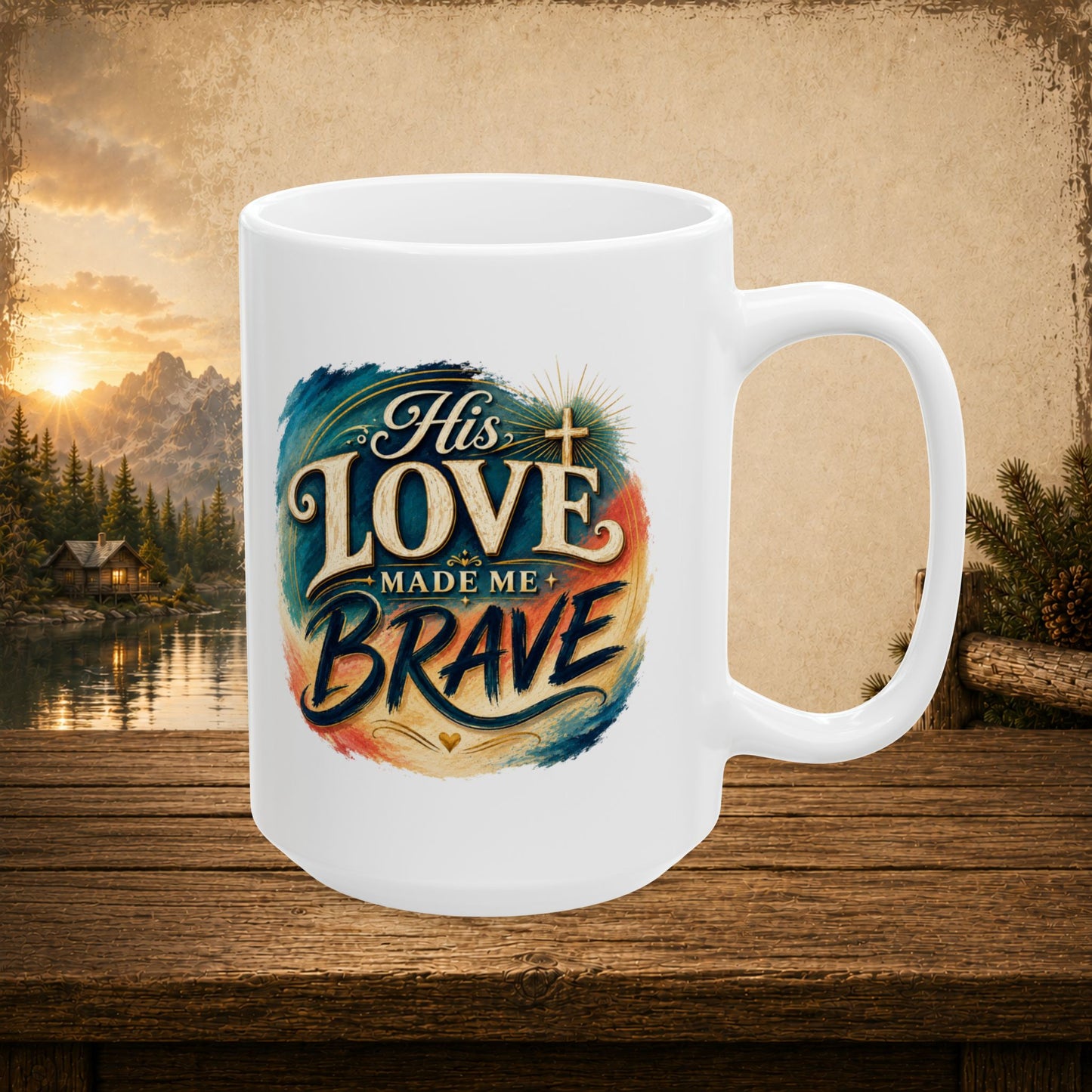His love made me brave personalized dad mug, touching gift showing appreciation