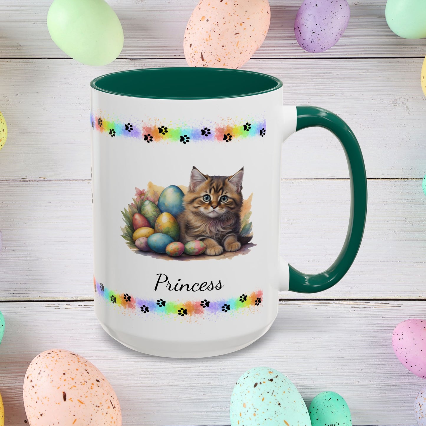 Siberian: Personalized Easter Kitten Coffee Mug - Adorable Cat Design, Mental Health Gift, 11oz & 15oz, 12 Color Choices, Easter Gifts & Décor