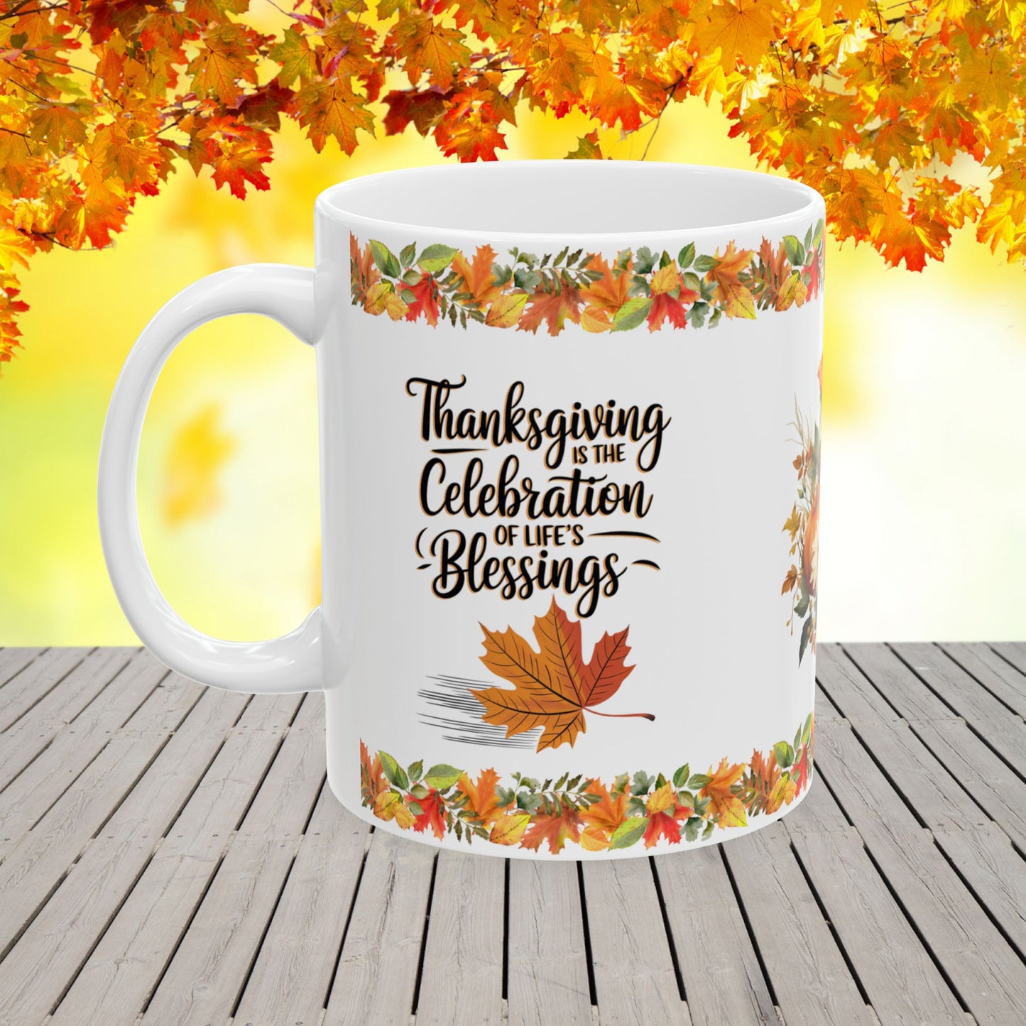 Thanksgiving Mug with "Celebrate Your Blessings with Gratitude" Message for Heartfelt Thanks