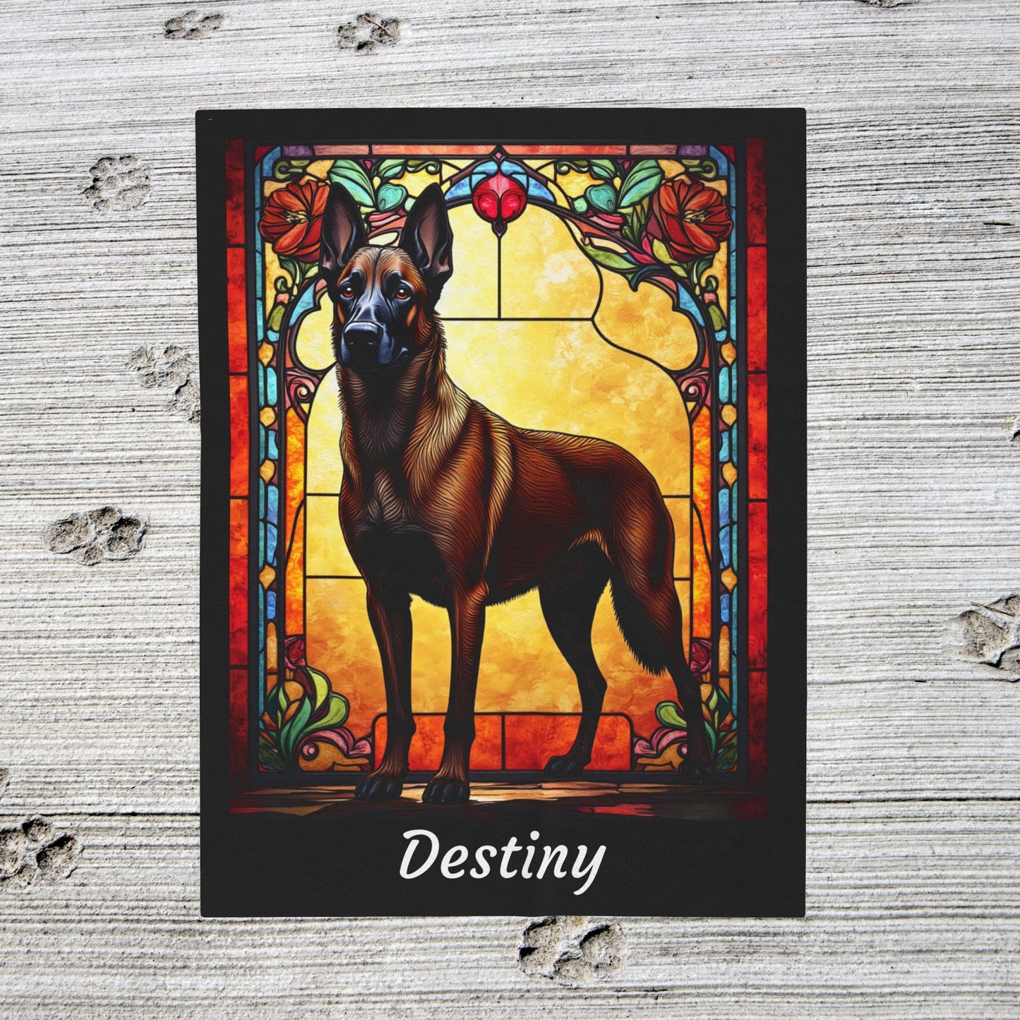 Belgian Malinois red sable velveteen blanket, dog throw, personalized stained glass pet gift - MySisterIsASurvivor