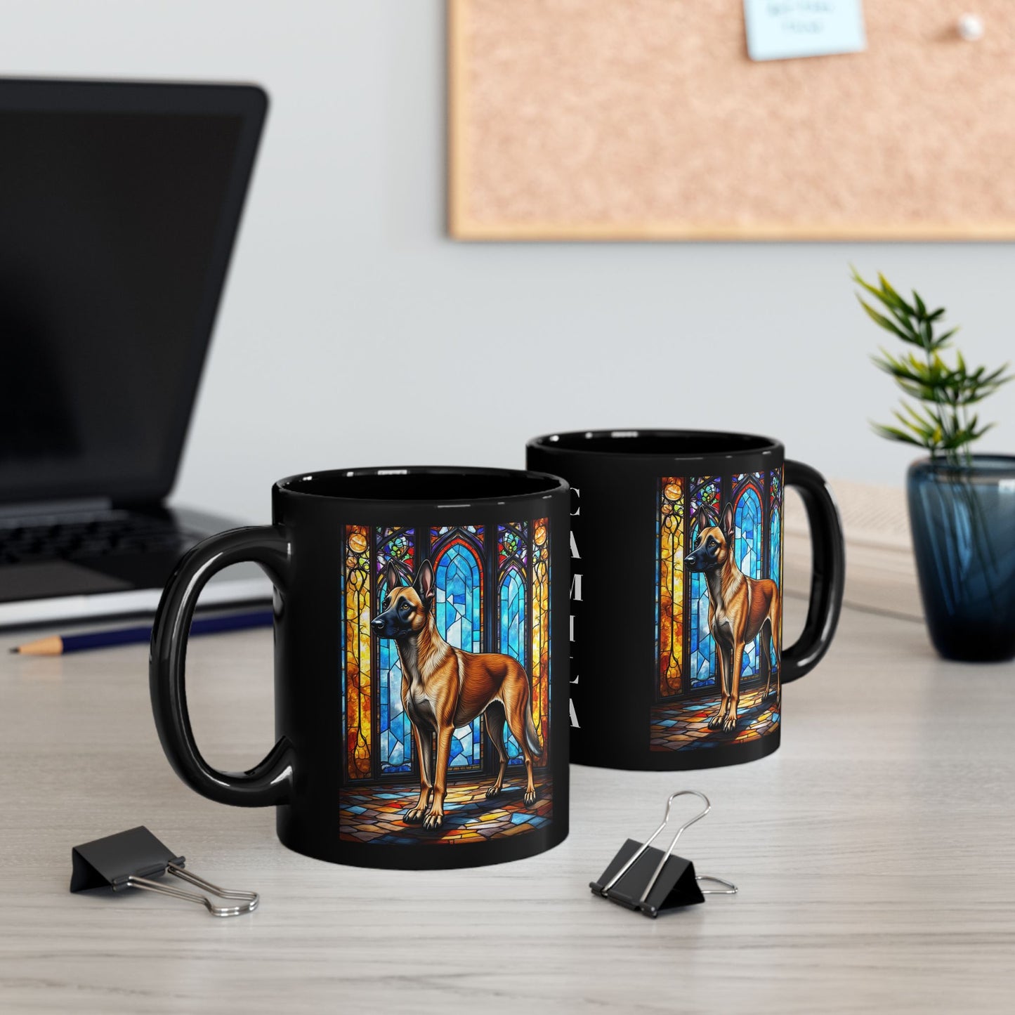 Belgian Malinois mahogany personalized mug, stained glass coffee cup for dog lovers and pet parents