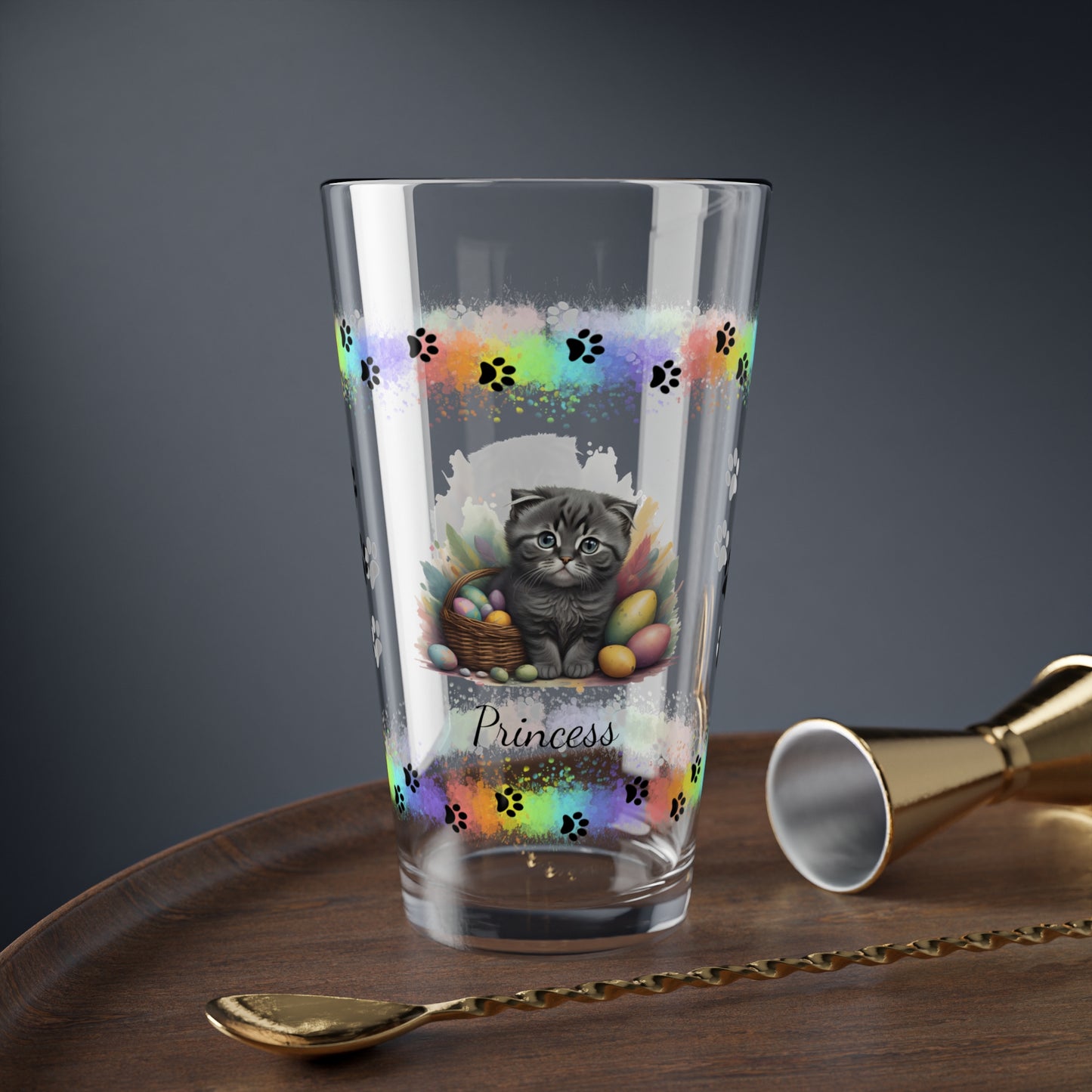 Scottish Fold Easter Kitten 16oz Pint Glass - Personalized Cat-Themed Gift, Mental Health Drinkware, Holiday Décor & Easter Celebration