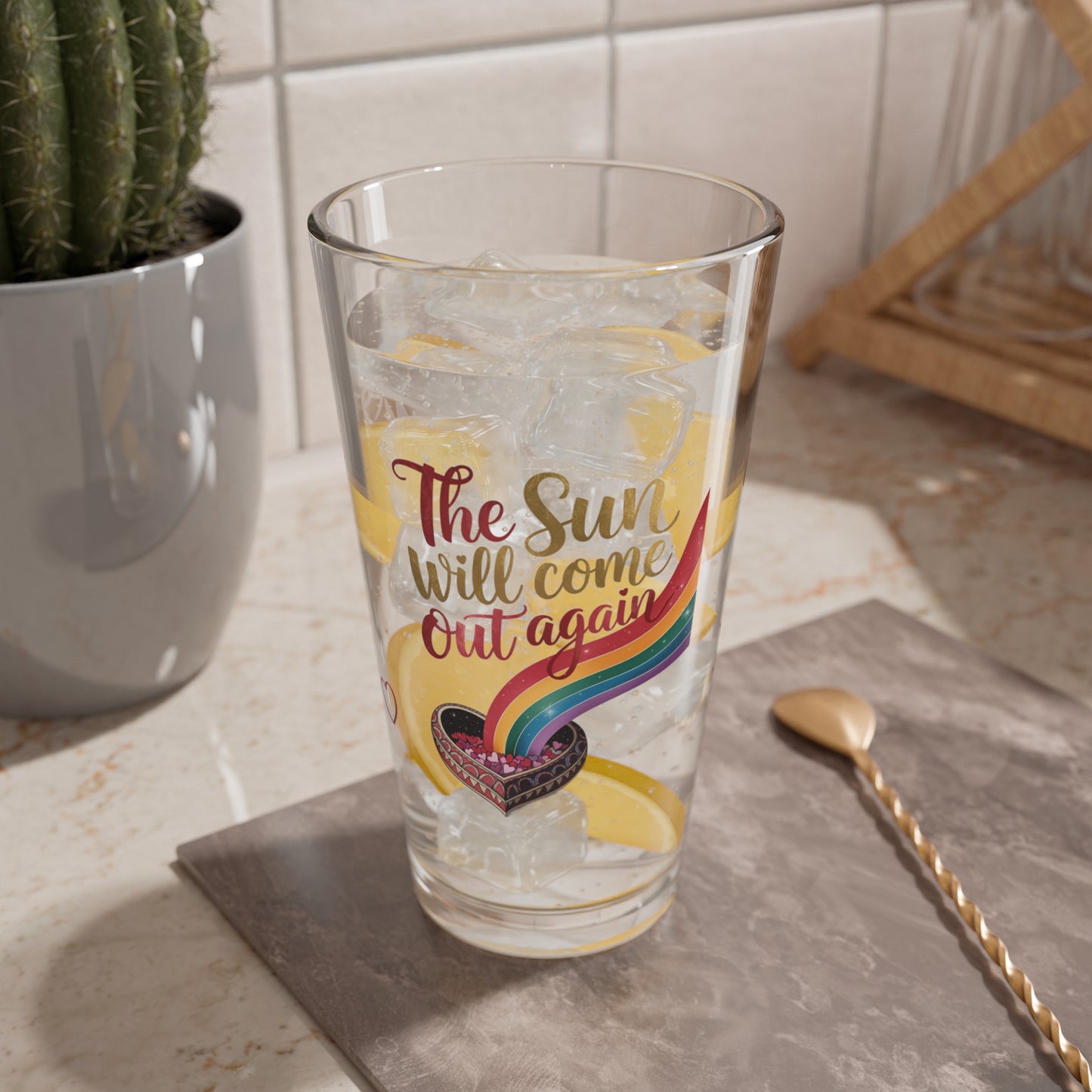 The Sun Will Come Out Again: Personalized Valentine's Day Affirmation Pint Glass – Valentine's Day Self-Care Gift, Mindful Positivity Drinkware
