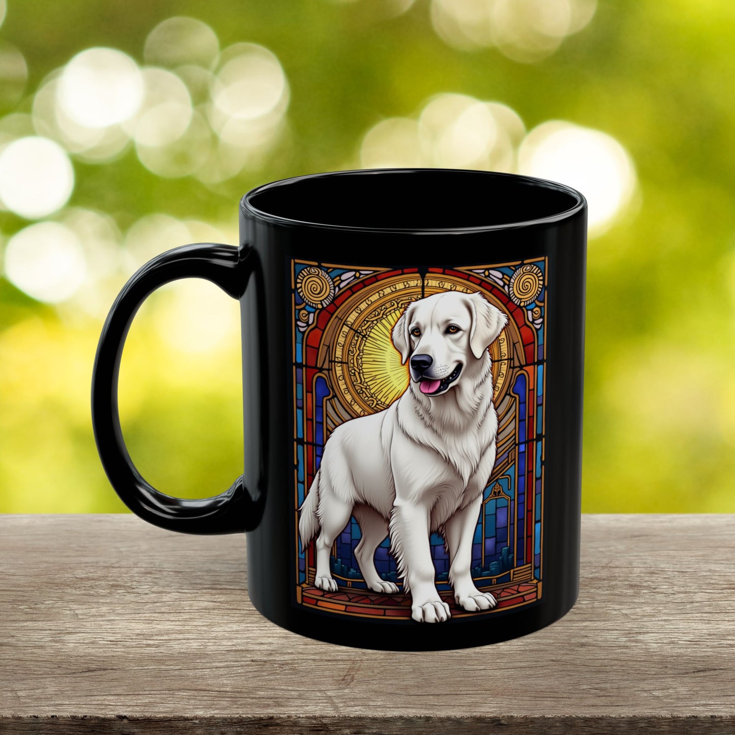 White Golden Retriever stained glass style personalized mug, custom coffee cup for Golden dog lovers