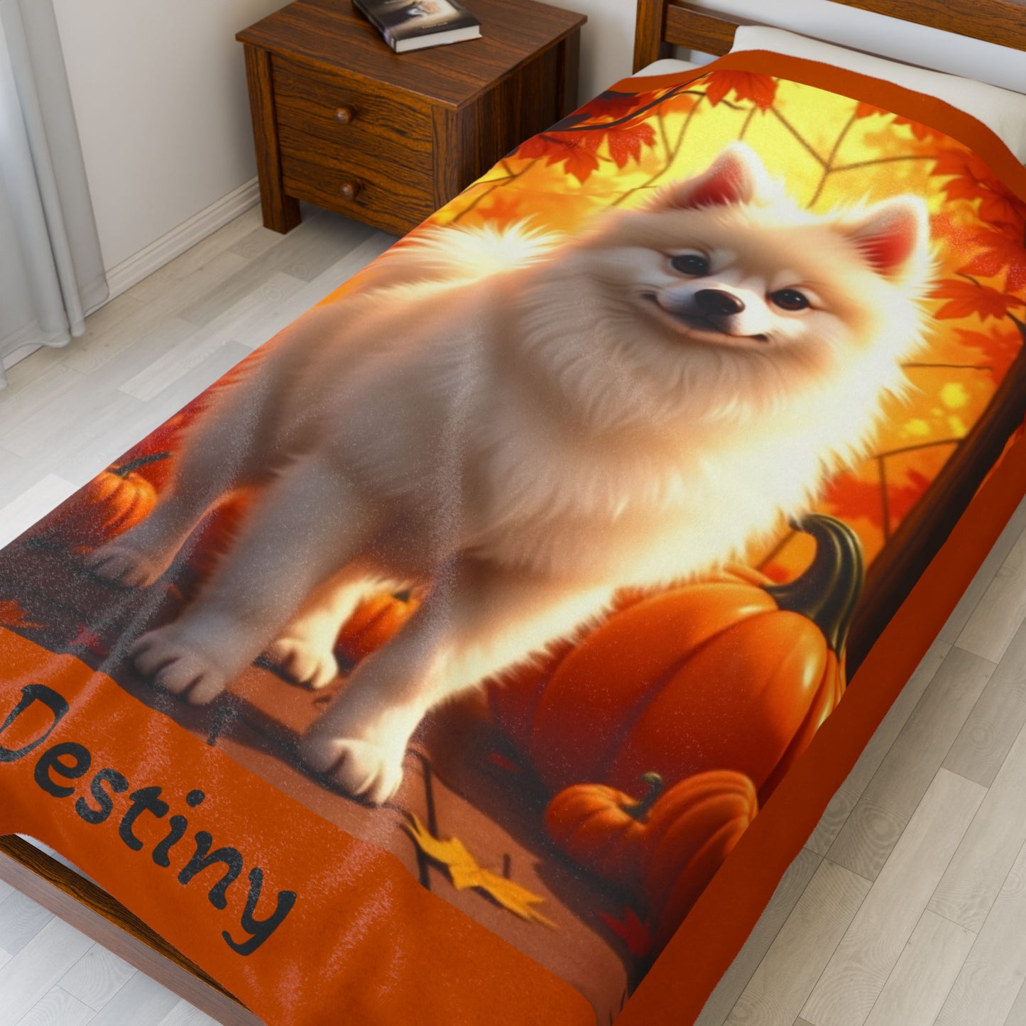 Cream Pomeranian velveteen plush blanket, fluffy dog throw blanket for pet owners, cozy home decor accent gift
