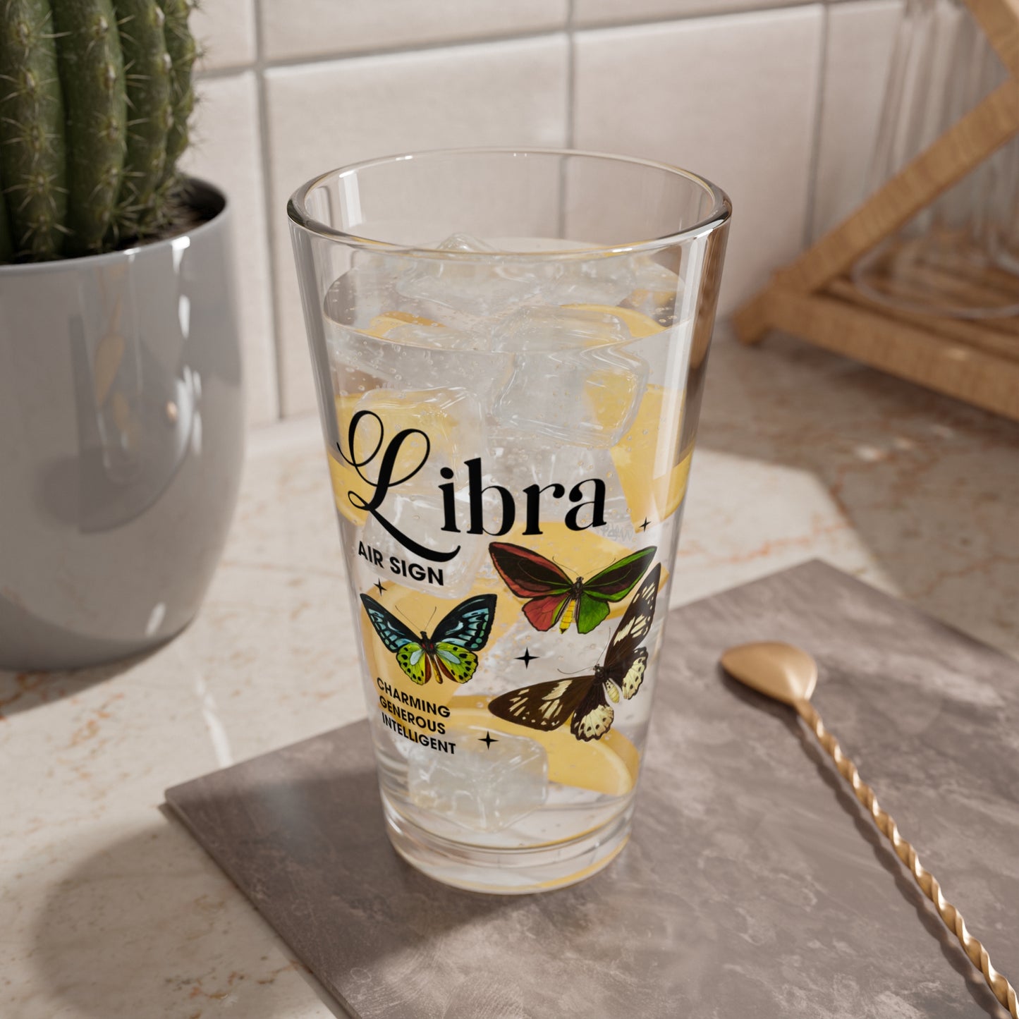 Libra custom zodiac pint glass, 16oz astrology birthday drinkware, personalized horoscope gift