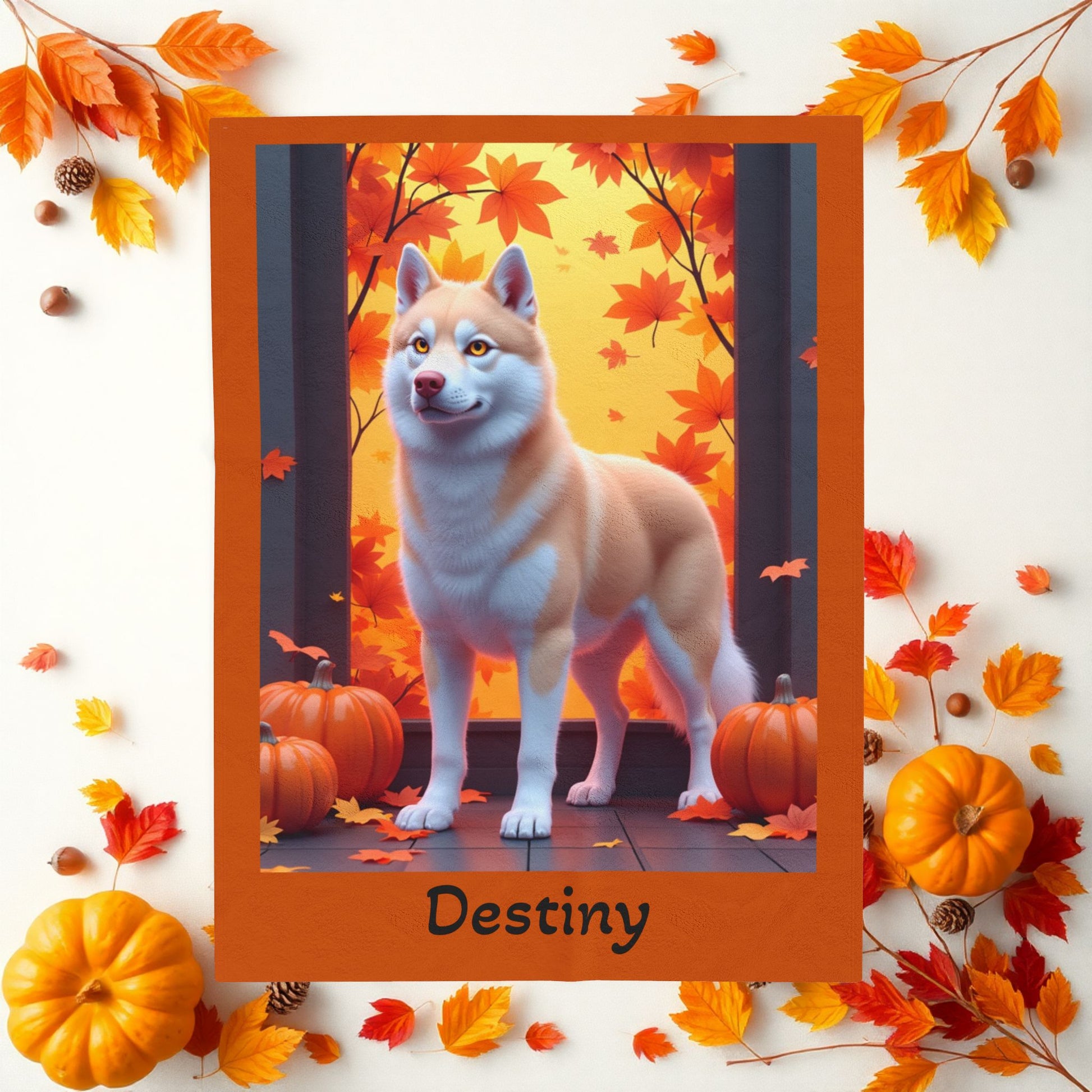 Siberian Husky Light Red Coat (Amber Eyes) Velveteen Plush Blanket, Custom Dog Throw