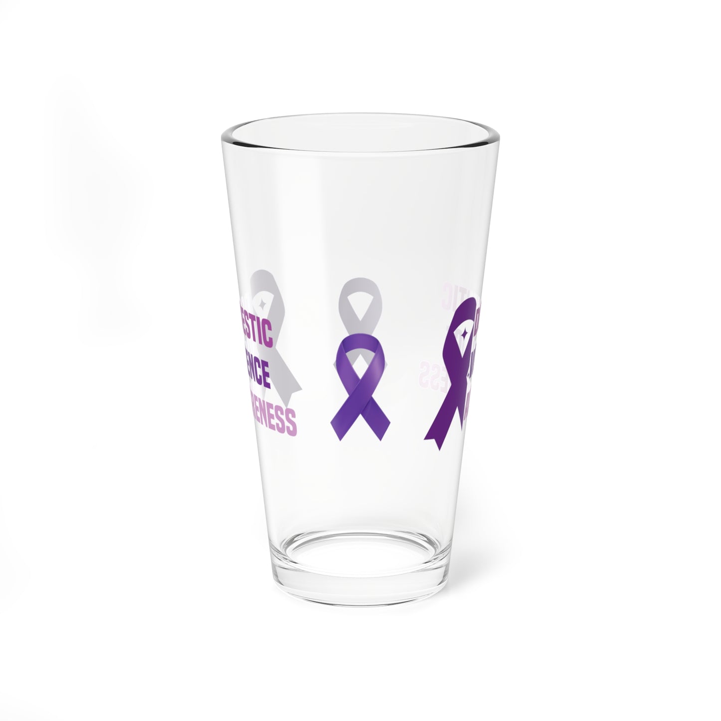 Domestic Violence Awareness pint glass with bold lettering and advocacy message