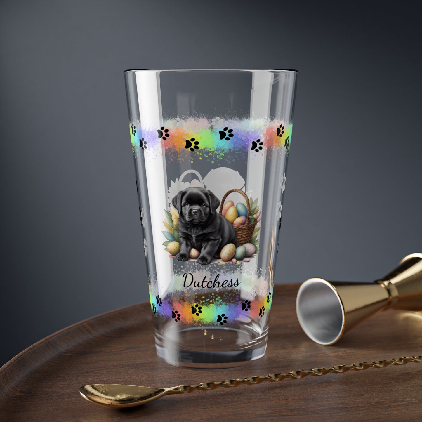 Newfoundland (Black) Personalized Easter Puppy 16oz Pint Glass - Custom Dog Design, Mental Health Gift, Easter Décor, and Festive Celebrations