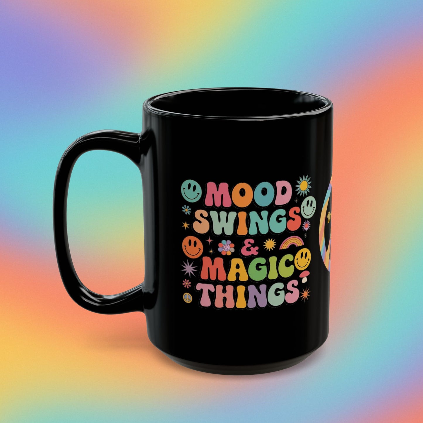Mood Swings & Magic Things personalized retro 70s mug, groovy mental health coffee cup - MySisterIsASurvivor